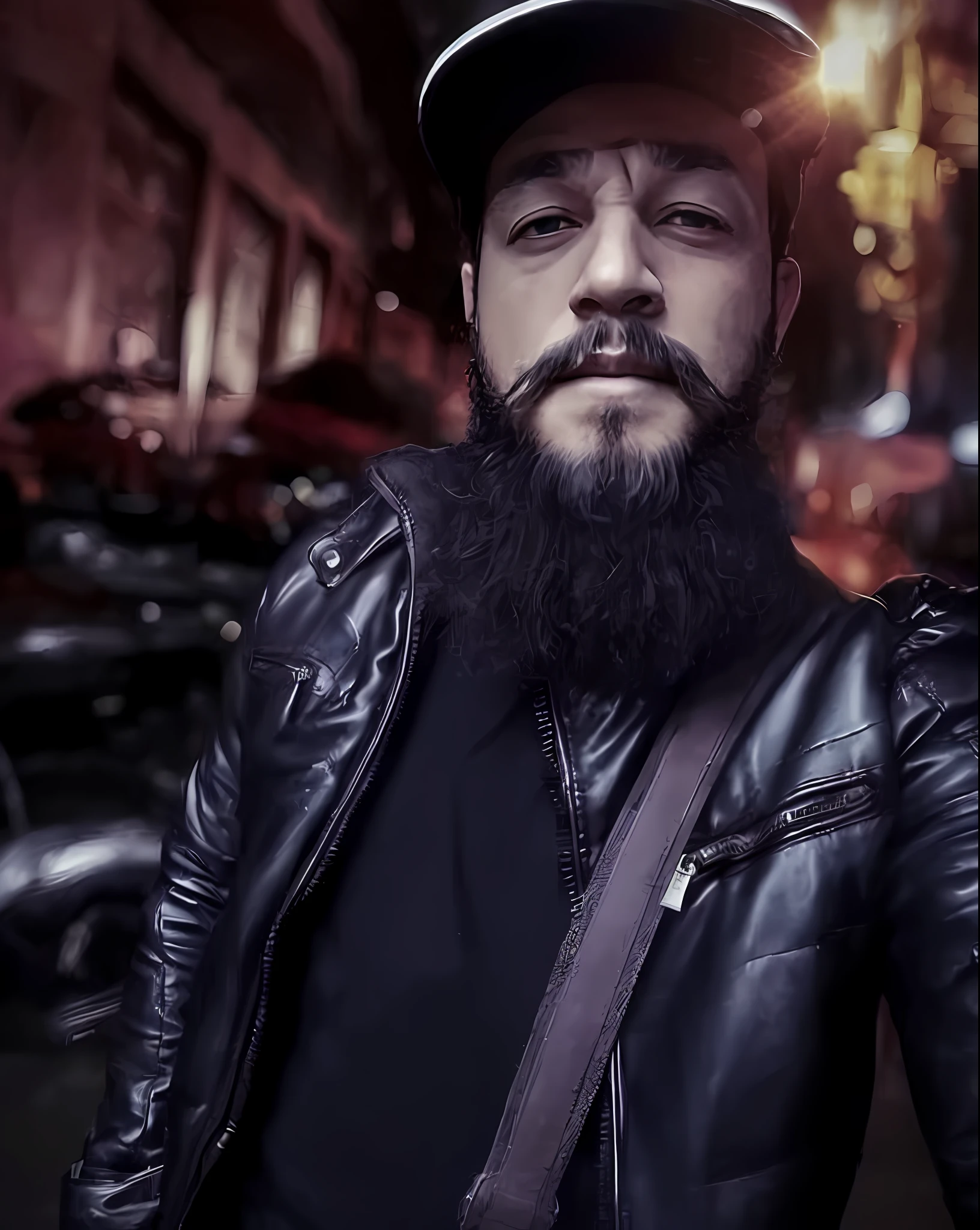 1boy, beard, blurry, blurry_background, blurry_foreground, depth_of_field, _hair, male_focus, manly, motion_blur, mustache, old_man, solo, upper_body, fantasy background, portrait, steampunk_bg