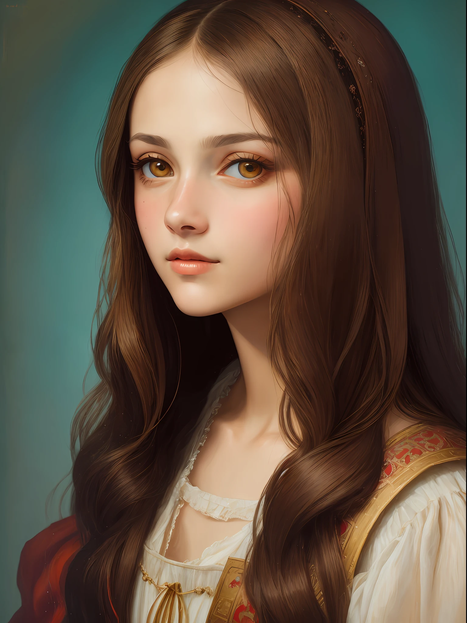 oil painting by Leonardo da Vinci, realistic photography, closeup face of Jennifer Lopes with white and messy hair, her eyes are sweet and vibrant, her face is symmetrical, silky peach skin, soft torch luminosity on the face by REMBRADT, Adobe Illustration, Trending on Artstation, 8K, hd, cinematic, masterpiece, magnificent art, best quality