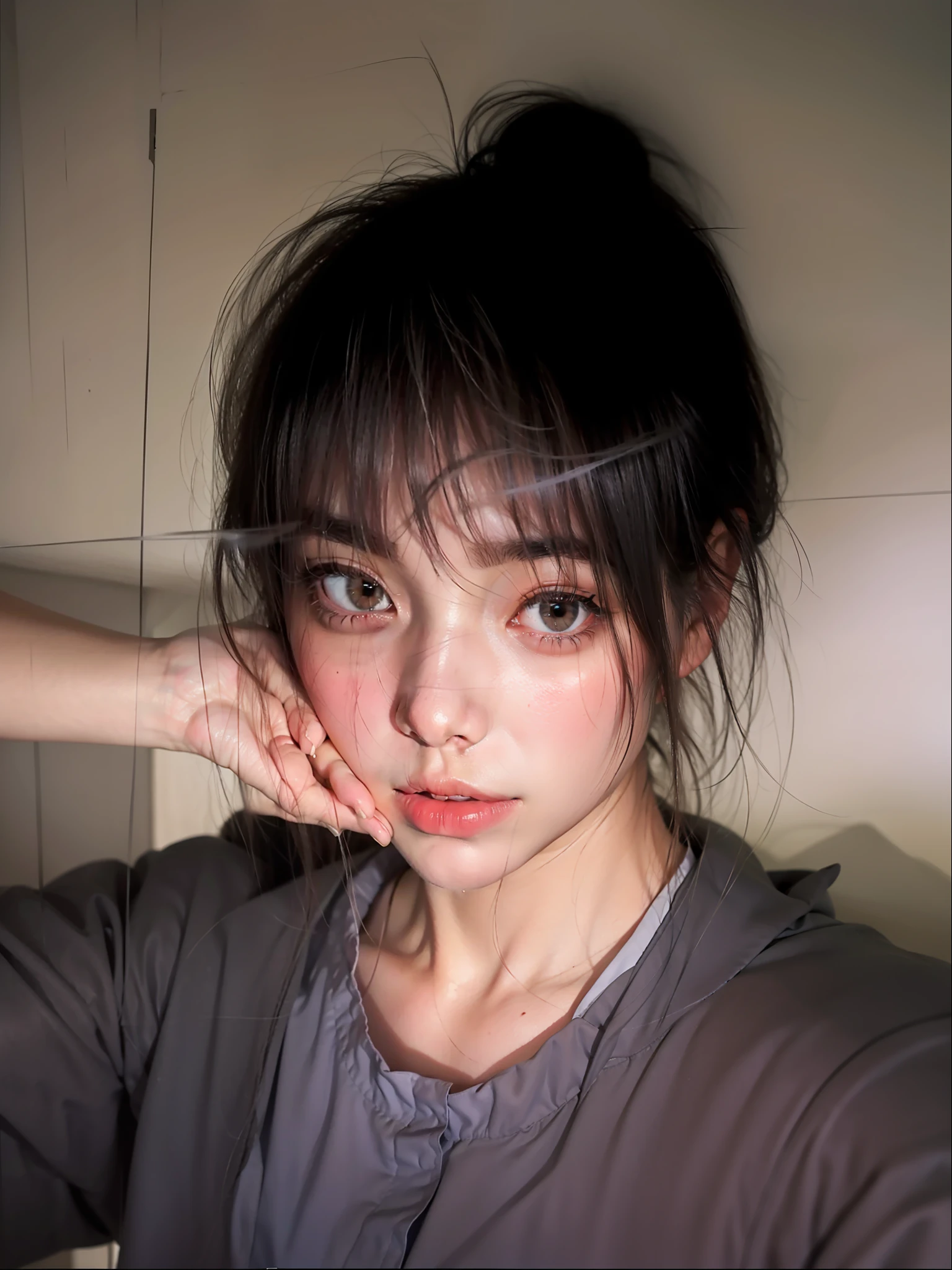 8K, Best Quality, Masterpiece, Ultra High Resolution, (Realism: 1.4), Original Photo, (Realistic Skin Texture: 1.3), (Film Grain: 1.3), (Selfie Angle)