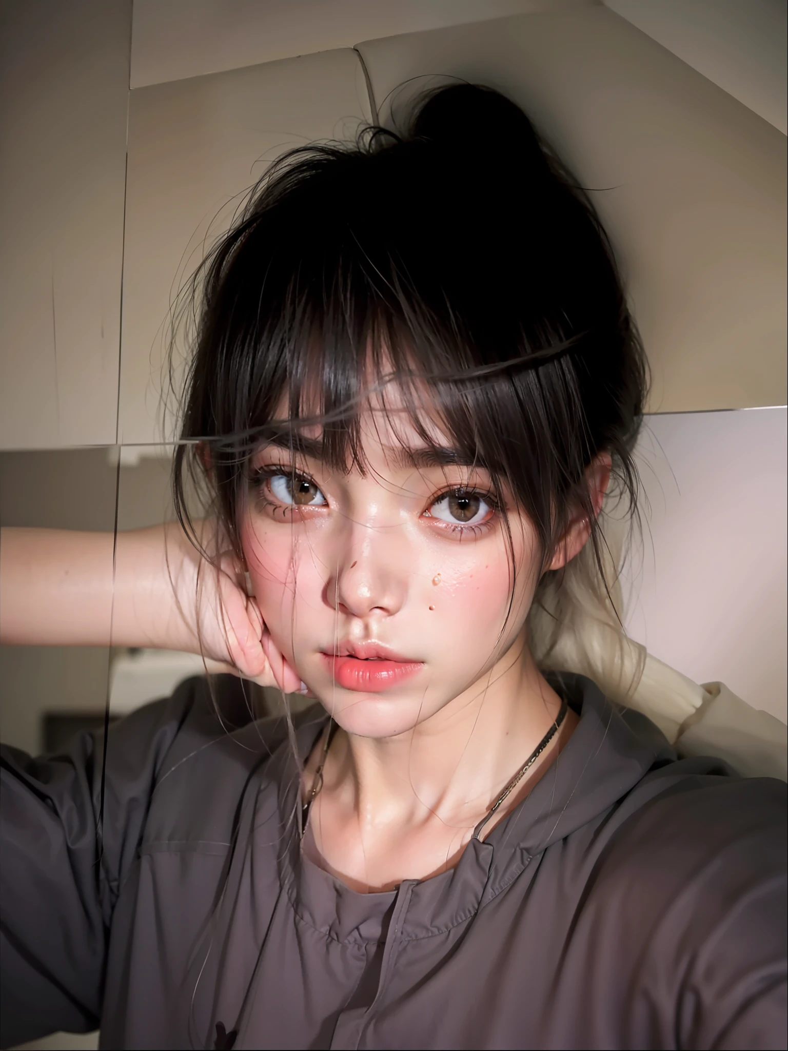 8K, Best Quality, Masterpiece, Ultra High Resolution, (Realism: 1.4), Original Photo, (Realistic Skin Texture: 1.3), (Film Grain: 1.3), (Selfie Angle)