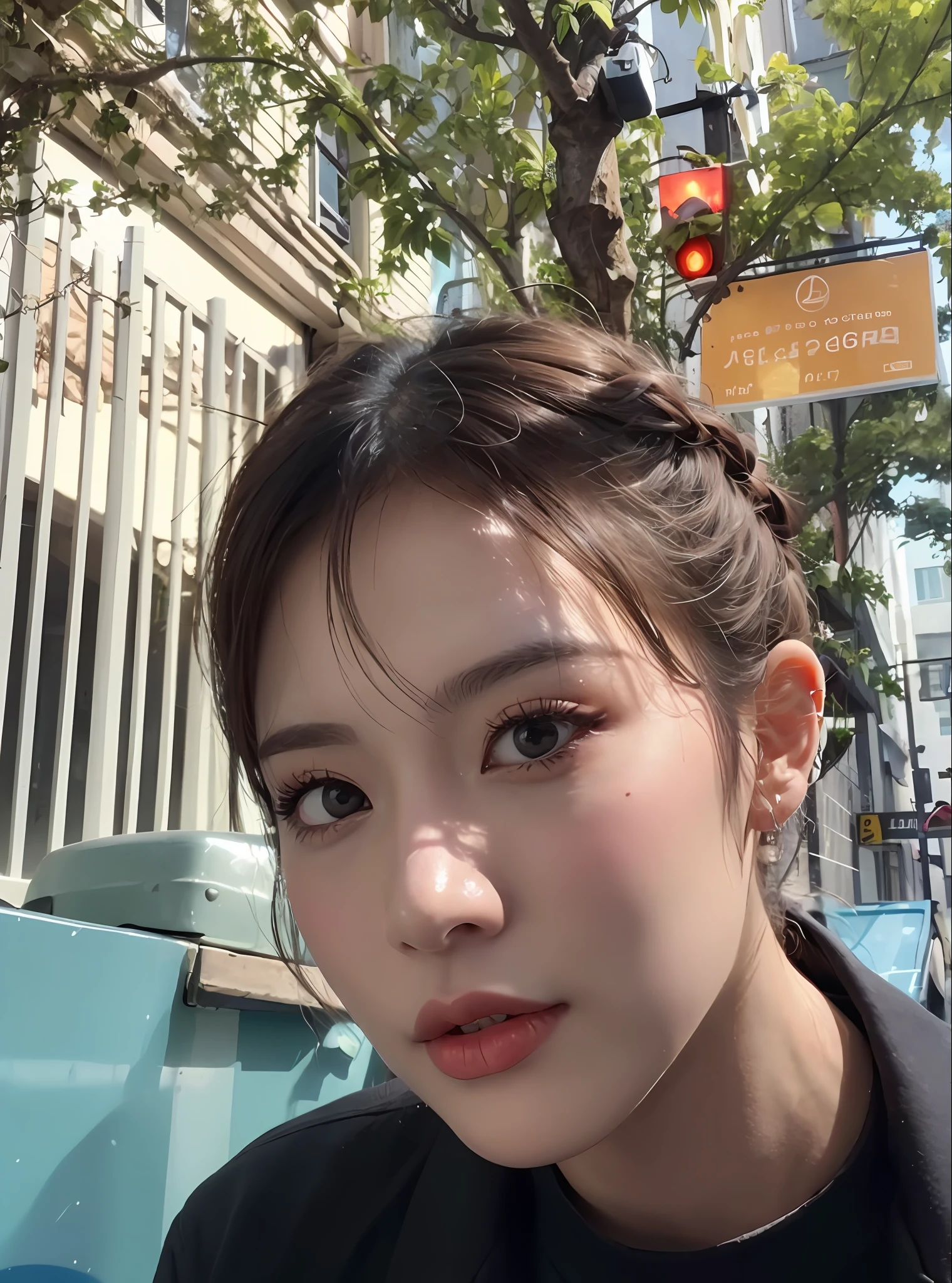 ((Midnight, Best quality, 8k, Masterpiece :1.3)), Whole body, Long legs, Sharp focus :1.2, A pretty woman with perfect figure :1.4, Slender abs :1.1, ((Dark brown hair, Big breasts :1.2)), (White tight tshirt, Jean bib, Standing:1.2), ((Night city view, Rooftop:1.3)), Highly detailed face and skin texture, Detailed eyes, Double eyelid