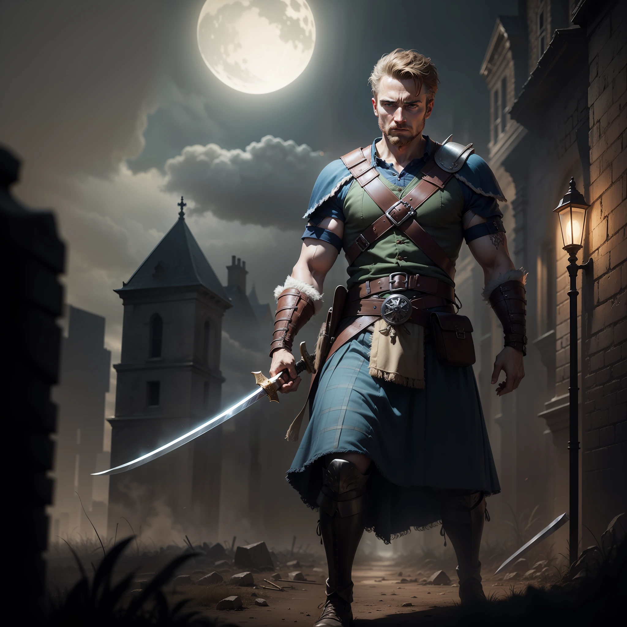 William Wallace, battlefield at night, Gothic Realistic ,4k, holding a sword ,Full body,