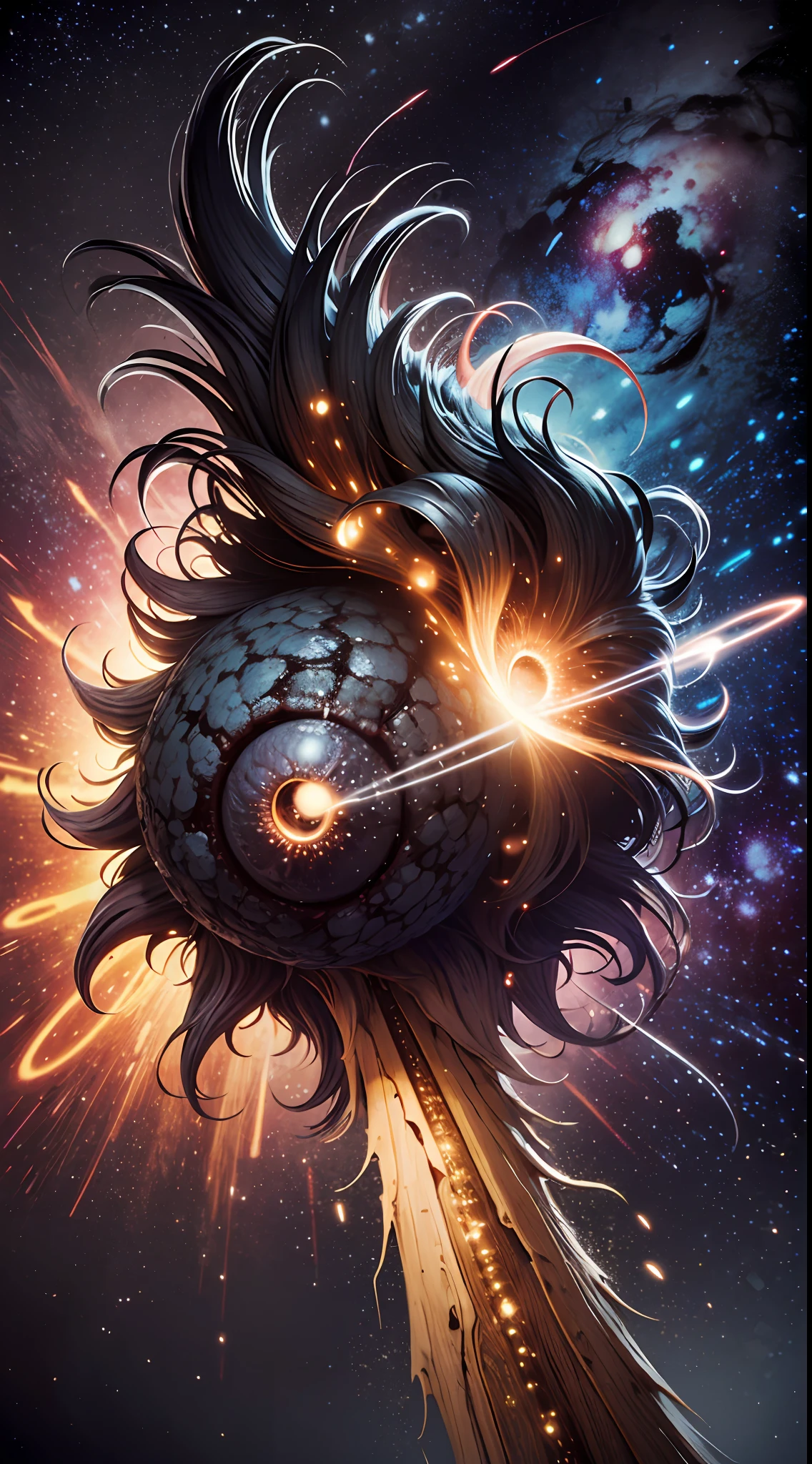 Close up Phoenix woman dynamic fractals in hyper detailed movements, flames, lights, nebulae, space background, ray lights, ray tracing, ultra sharp, ultra realistic, ultra sharp, explosion lens, canon 6D MARK III, ISO 100, f/7.5, 1/2000s, hyper realistic photography, --ar 9:16 --style raw 50 --s 2