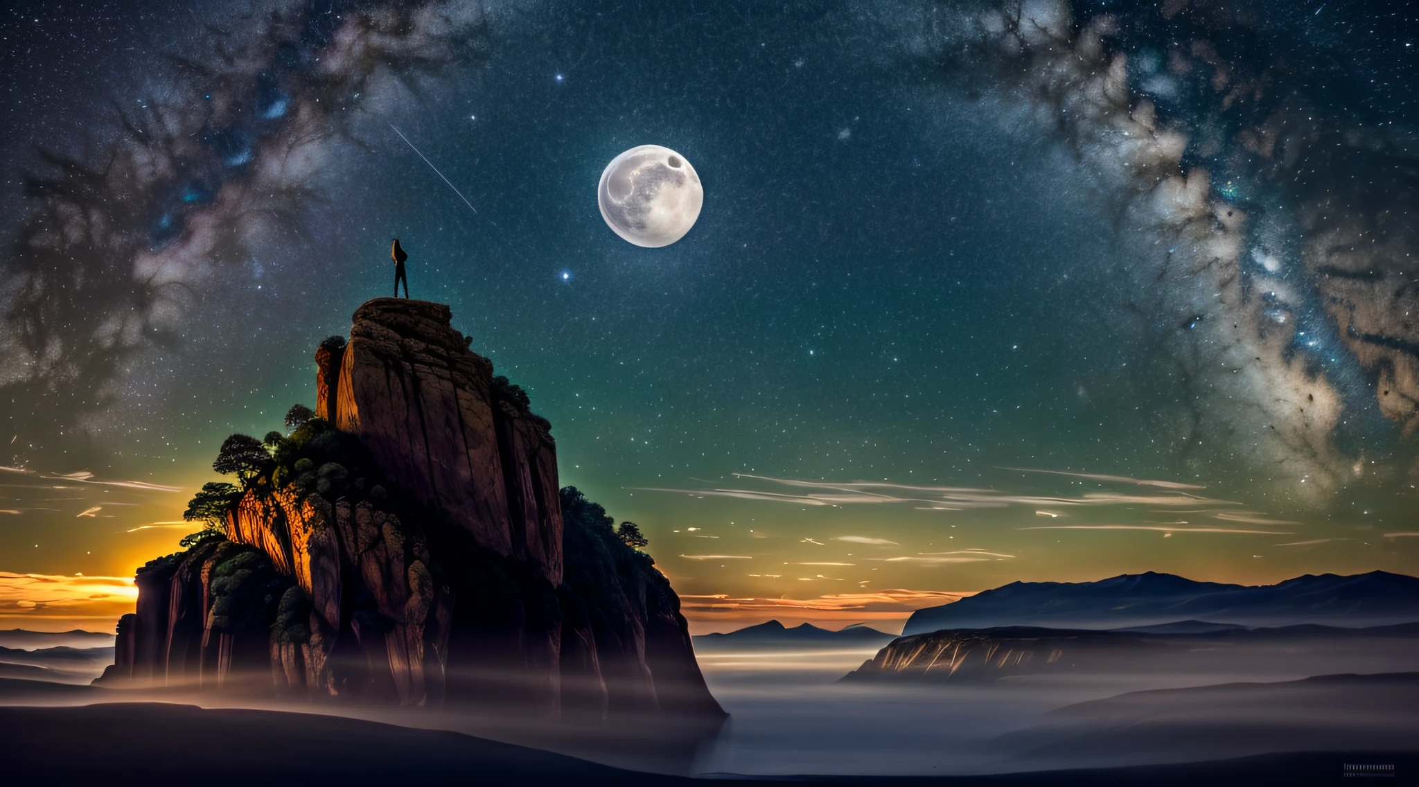 A night with a full moon. The moon, radiant and resplendent, takes center stage in the vast expanse of the night sky. Its luminosity captivates the beholder, casting a soft, ethereal glow upon the world below. Suspended like a celestial pearl, it reigns supreme, commanding attention with its majestic presence. The moon stands alone, a solitary sentinel amidst a sea of stars, its brilliance unrivaled. The moonlight bathes the landscape, infusing it with a dreamlike aura, casting long, haunting shadows that dance upon the Earth. The atmosphere is serene and tranquil, evoking a sense of awe and wonder. The lighting effect showcases the moon's radiance, as its golden rays cascade gently over the surroundings, casting a delicate illumination. Shadows deepen, granting depth and mystery to the scene, while the moon's brilliance remains the focal point. The moon's light imbues the night with a touch of enchantment, casting a spell that captivates all who gaze upon it. The scene unfolds with a vertical orientation, framing the moon in all its celestial glory.