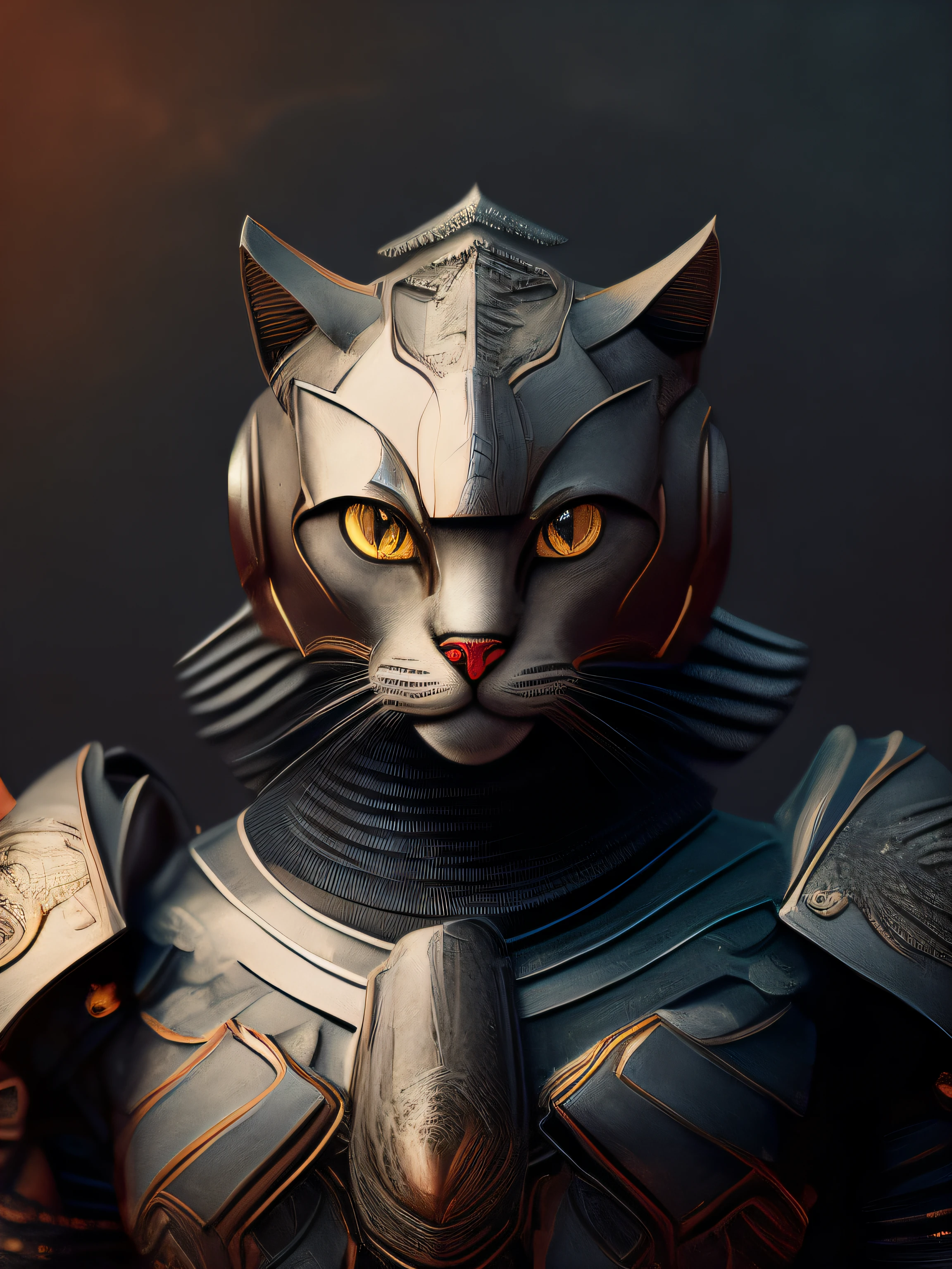 (realistic: 1.3), poster, intricate details, ((cinematic light)), cat, hybrid, hyperealistic, scary, dark fantasy \(style\), detailed armor, detailed helmet, 
(DreamLikeArt style: 0.8), (Redshift style: 1.1), (1.1 style), (warm backlit lighting) ++, (dark tone) ++realistic, highly detailed, Hasselblad, 45 degrees, gigapixel,