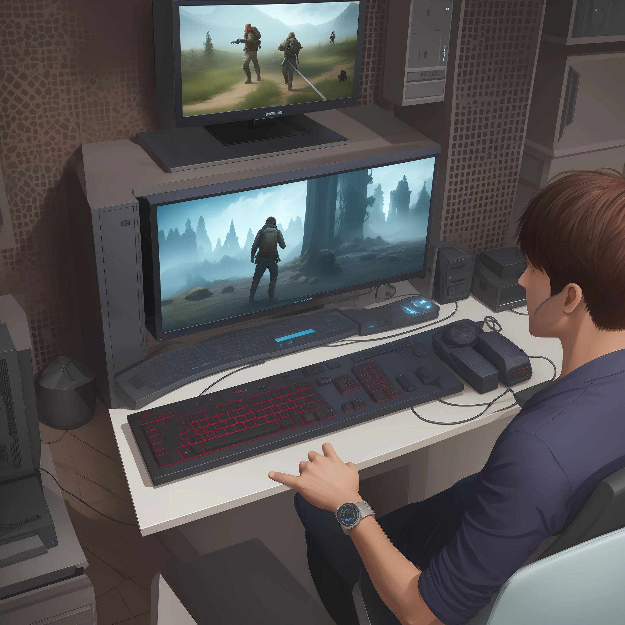 People playing on a gaming PC (realistic)