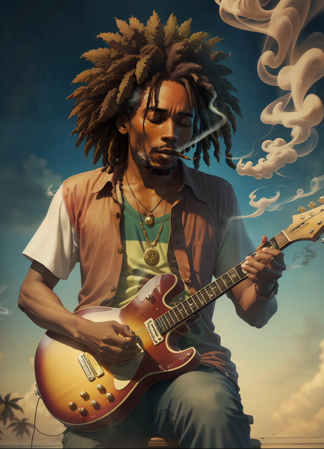 Bob marley smoking Marijuana in Jamaica while playing guitar, s 250 --auto --s2