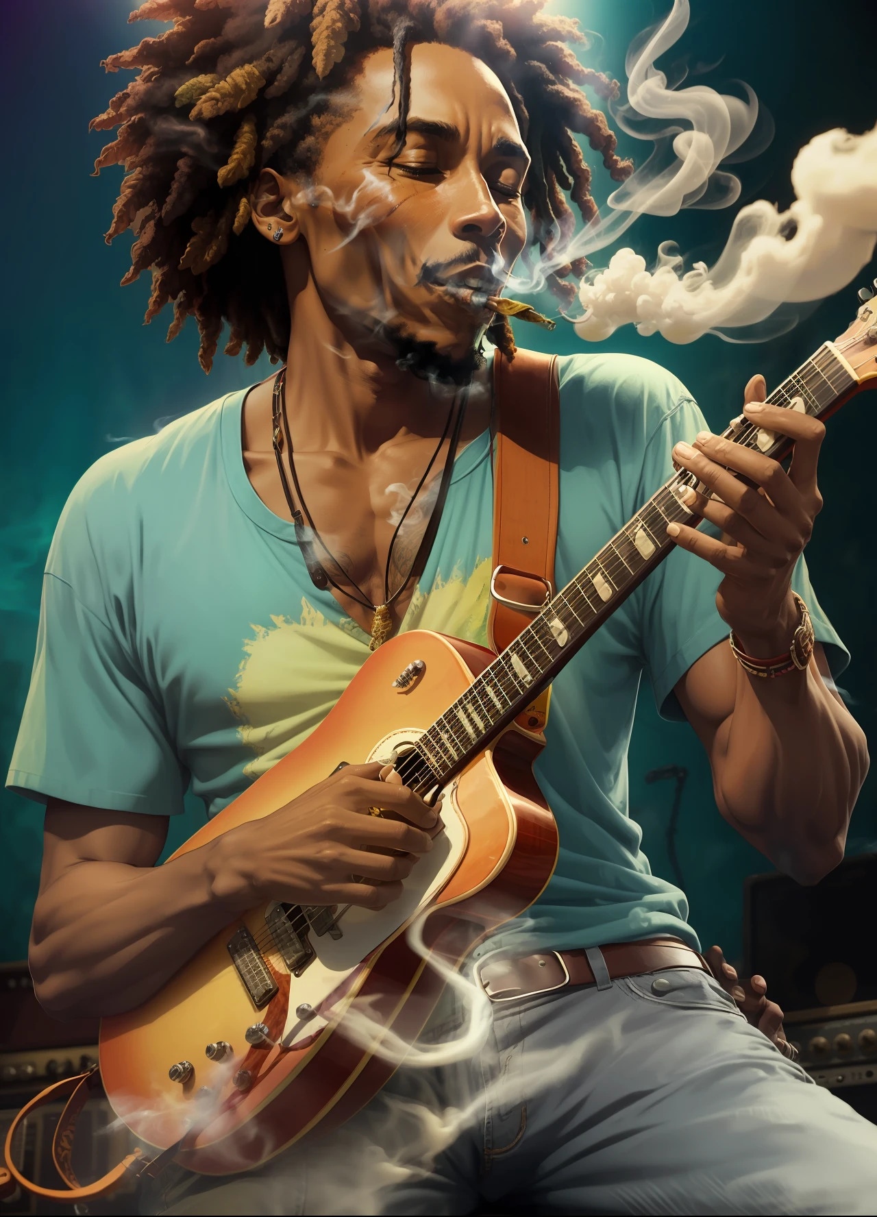 Bob marley smoking Marijuana in Jamaica while playing guitar, s 250 --auto --s2
