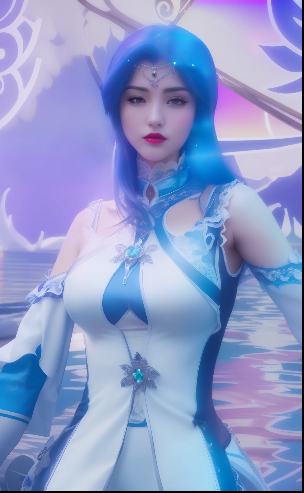 (masterpiece, best quality, extremely detailed 8k, ultra hd, ultra-detailed, highly detailed, highly realistic, ultra-realistic, photo realistic), (1girl:1.5), (detailed realistic skin), (realistic big breasts), (pink lipstick), slender abs,