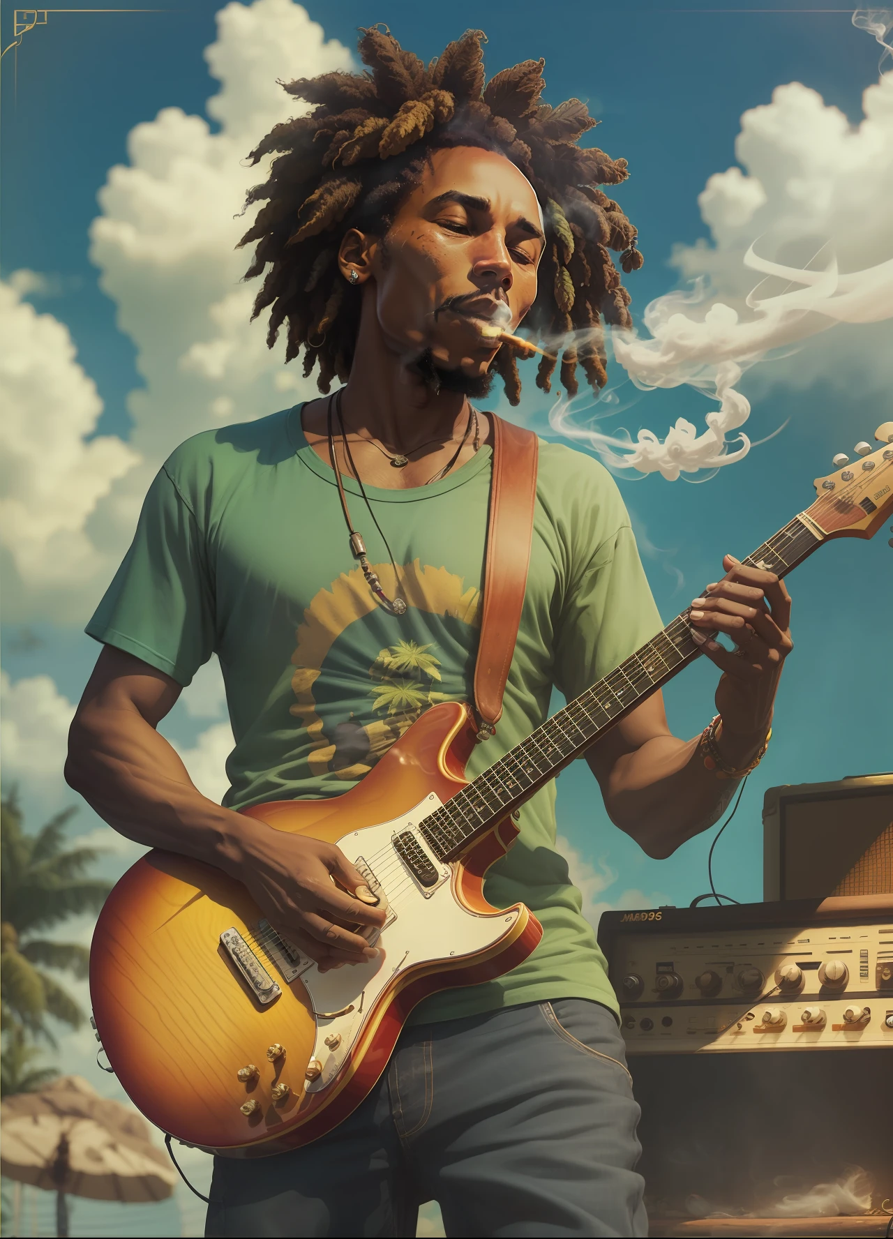 Bob marley smoking Marijuana in Jamaica while playing guitar, s 250 --auto --s2