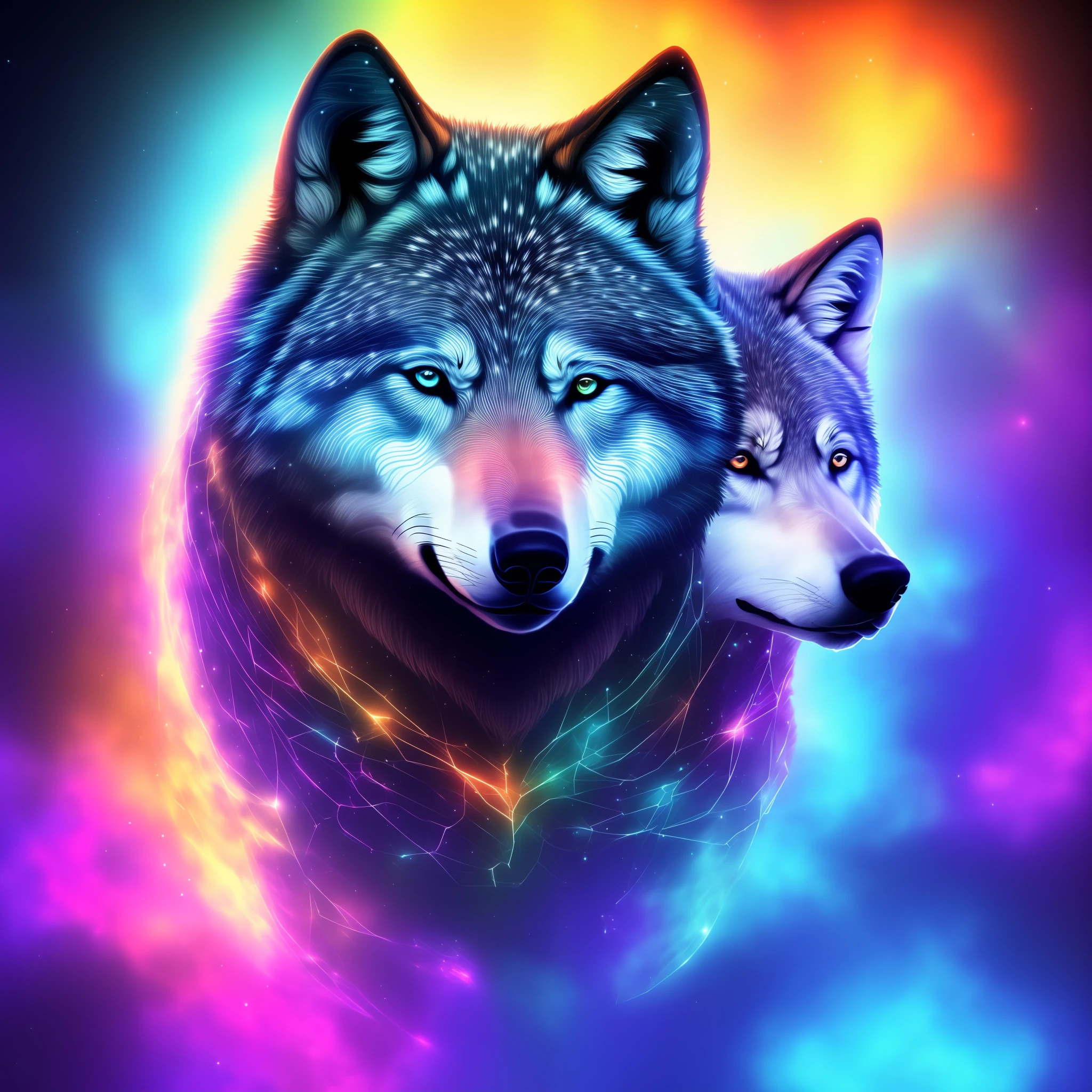 cybernetic wolf, wallpaper for Pc, large picture, colorful