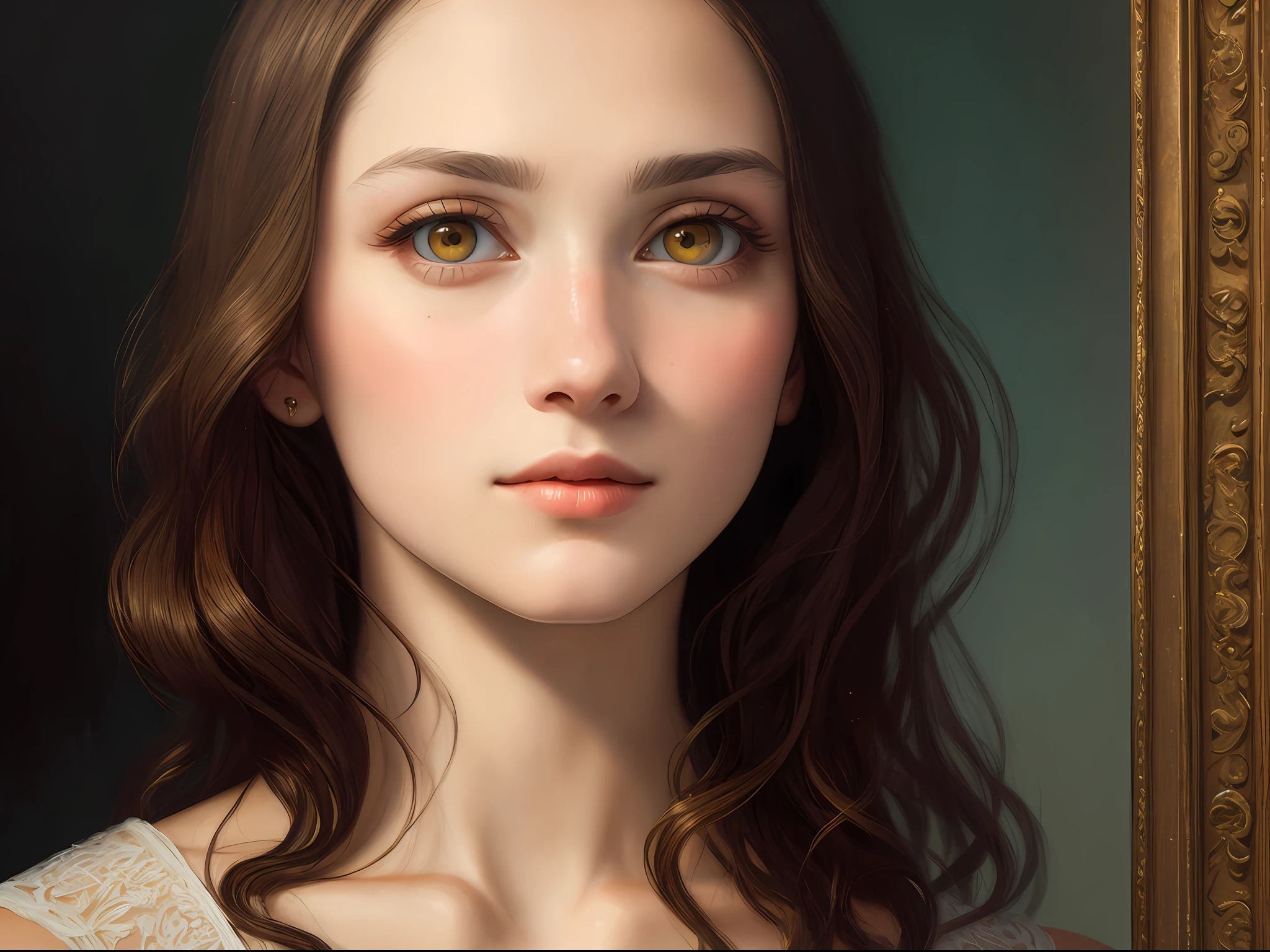 oil painting by Leonardo da Vinci, realistic photography, closeup face of Jennifer Lopes with white and messy hair, her eyes are sweet and vibrant, her face is symmetrical, silky peach skin, soft torch luminosity on the face by REMBRADT, Adobe Illustration, Trending on Artstation, 8K, hd, cinematic, masterpiece, magnificent art, best quality