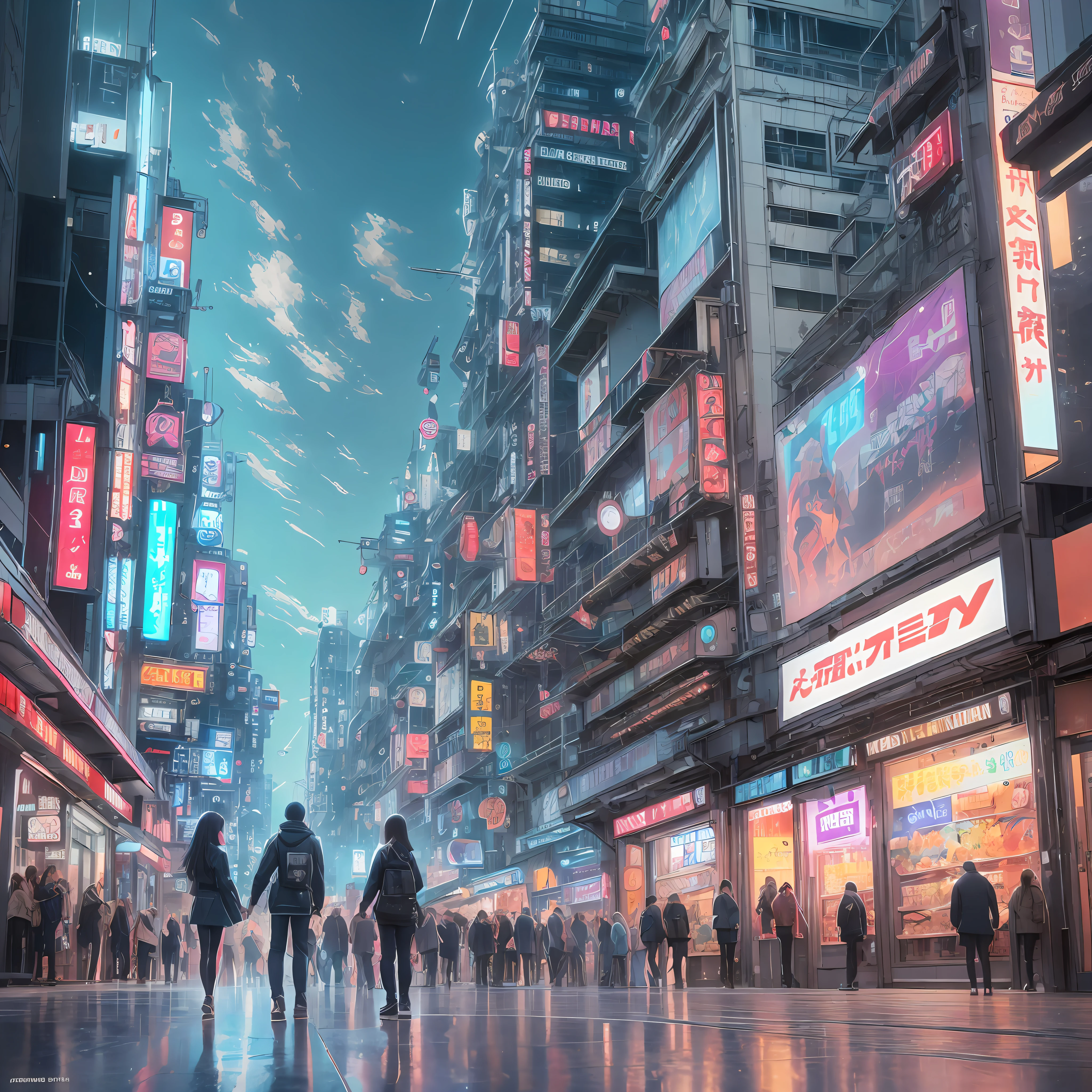 (best quality:1.2),  a couple of people standing in front of a vending machine, cyberpunk art by Yuumei, trending on pixiv, fantastic realism, guweiz and makoto shinkai, tokyo , sakimichan and makoto shinkai, ross tran and makoto shinkai, artwork in the style of guweiz, nostalgic melancholic artwork