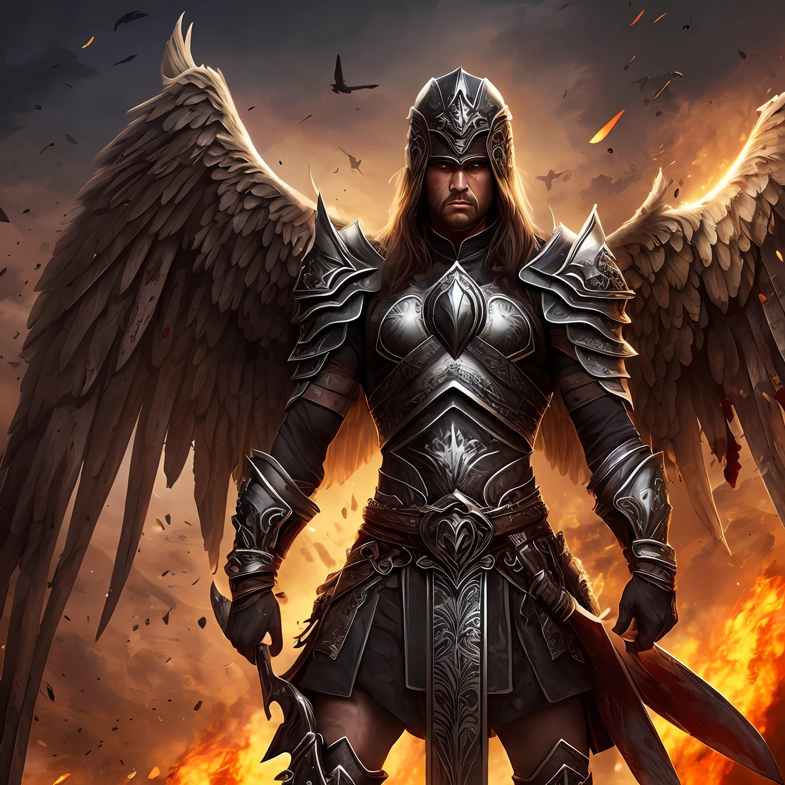 warrior angels with bloodied open wings --auto