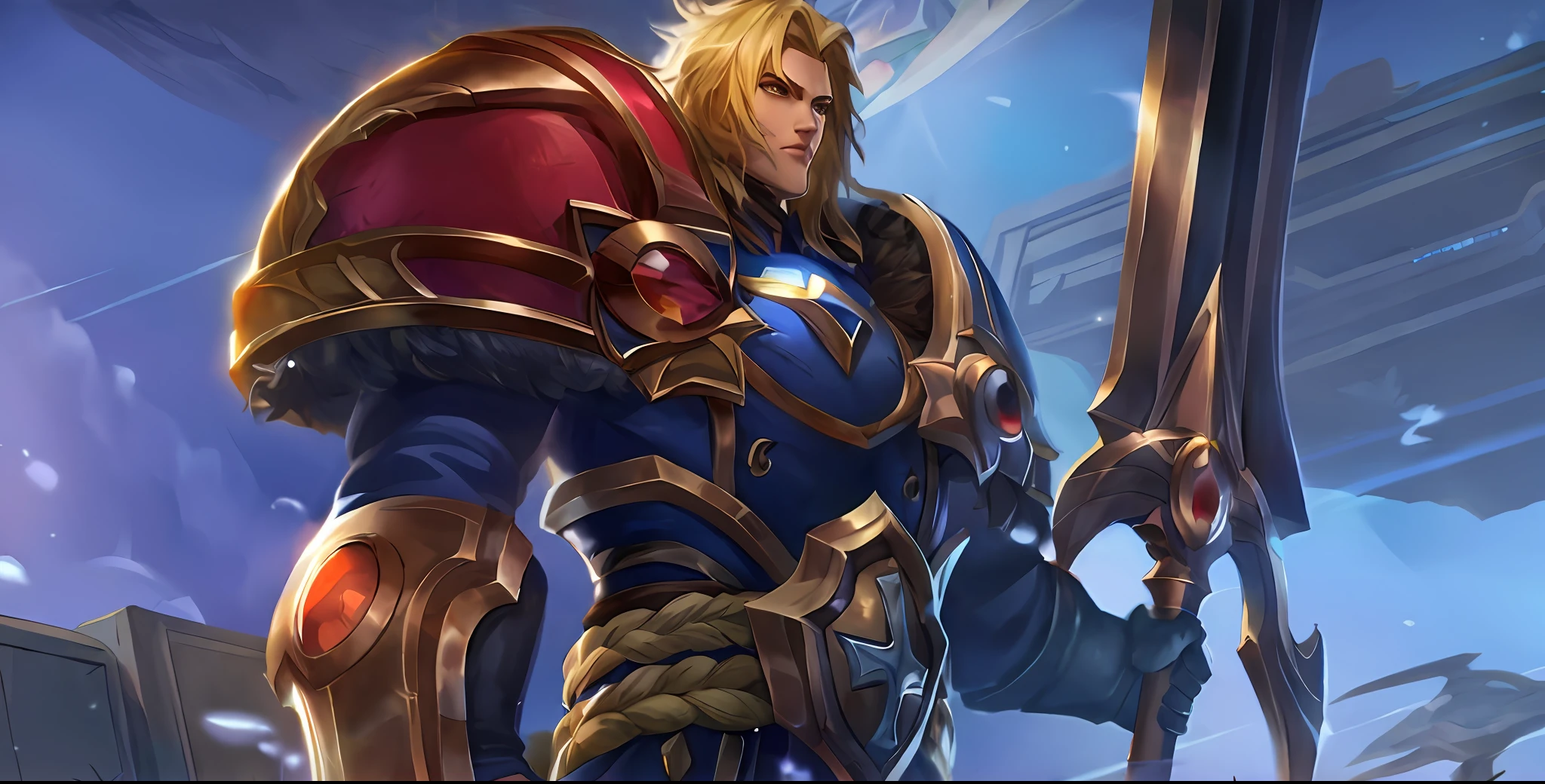 Um close up de um homem com uma espada e armadura, Heroes of the Storm Splash Art, Official Splash Art, Heroes of the Storm, Ezreal (League of Legends, 8K HD Wallpaperjpeg Artifact, 8K HD Wallpaperjpeg Artifact, Sylas, Gilgamesh, League of Legends person, Mobile Legends, Arvalis, ultra realista, 4k