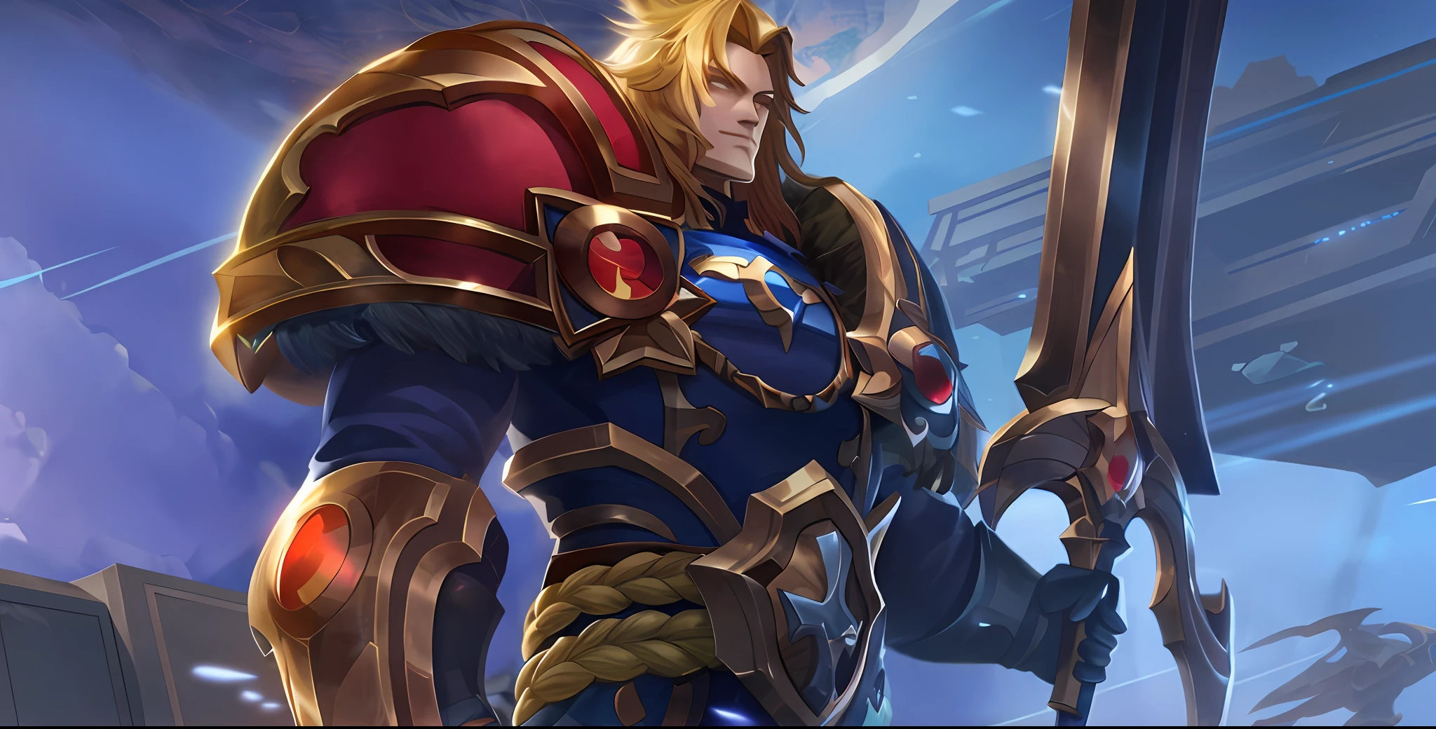 Um close up de um homem com uma espada e armadura, Heroes of the Storm Splash Art, Official Splash Art, Heroes of the Storm, Ezreal (League of Legends, 8K HD Wallpaperjpeg Artifact, 8K HD Wallpaperjpeg Artifact, Sylas, Gilgamesh, League of Legends person, Mobile Legends, Arvalis, ultra realista, 4k