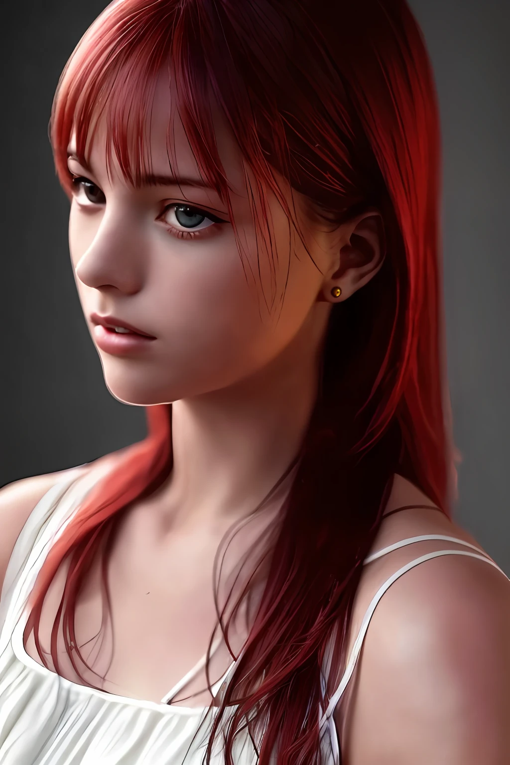 RAW photograph, best quality, masterpiece, an extremely delicate and beautiful, extremely detailed, CG, unity, 8k wallpaper, Amazing detailed, finely detailed, masterpiece, best quality, official art, extremely detailed CG unity 8k wallpaper, ultra-detailed, highres, extremely detailed, clear, focused, (best quality), (realistic, photo-realistic:1.6), 8k, soft lighting, high quality, cinematic lighting, 1girl, centered, full body, redhead, (sweat:1), perfect fingers, long hair