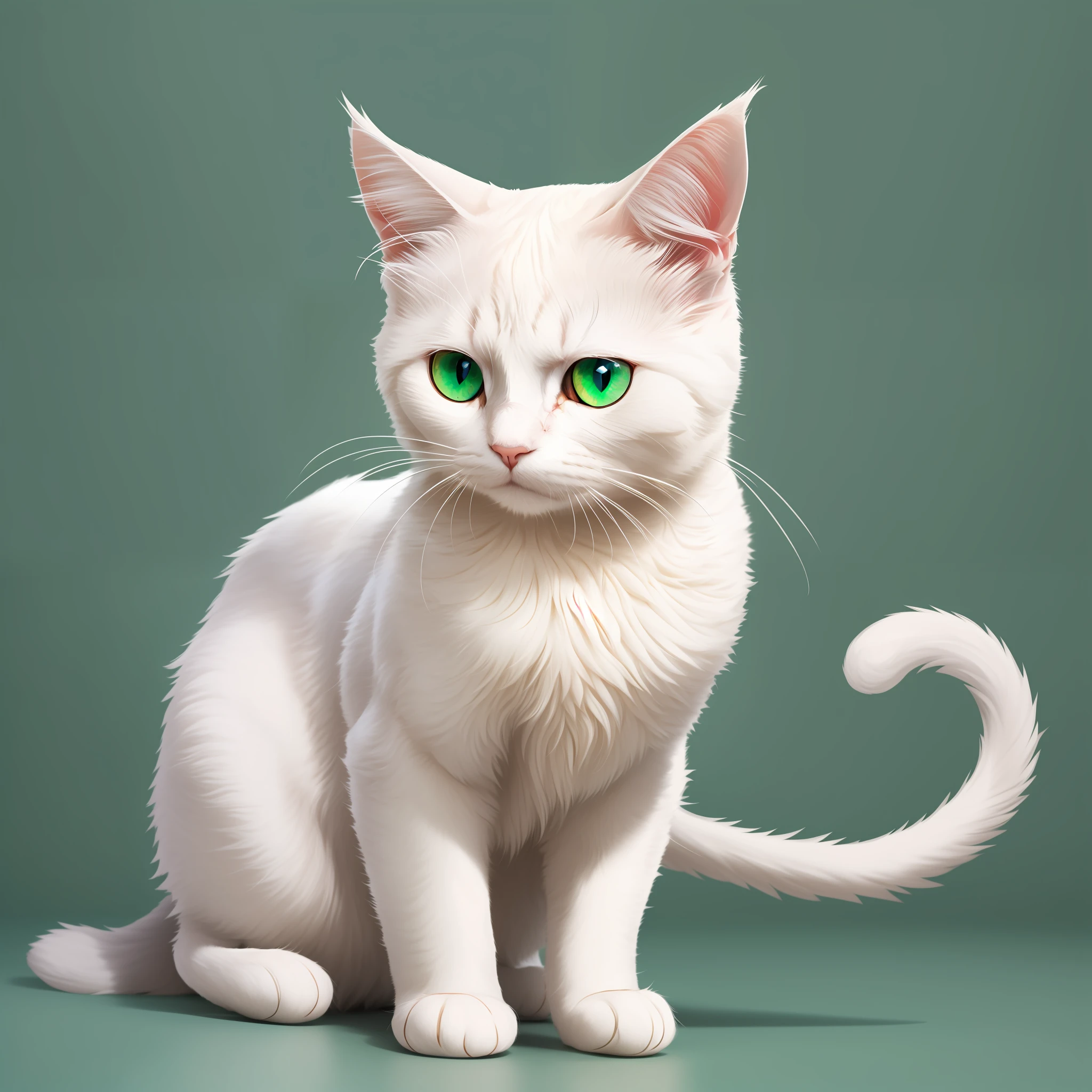 A cat, cute, two colored eyes, blue and green eyes, completely white hair, Full body, front view, neutral background