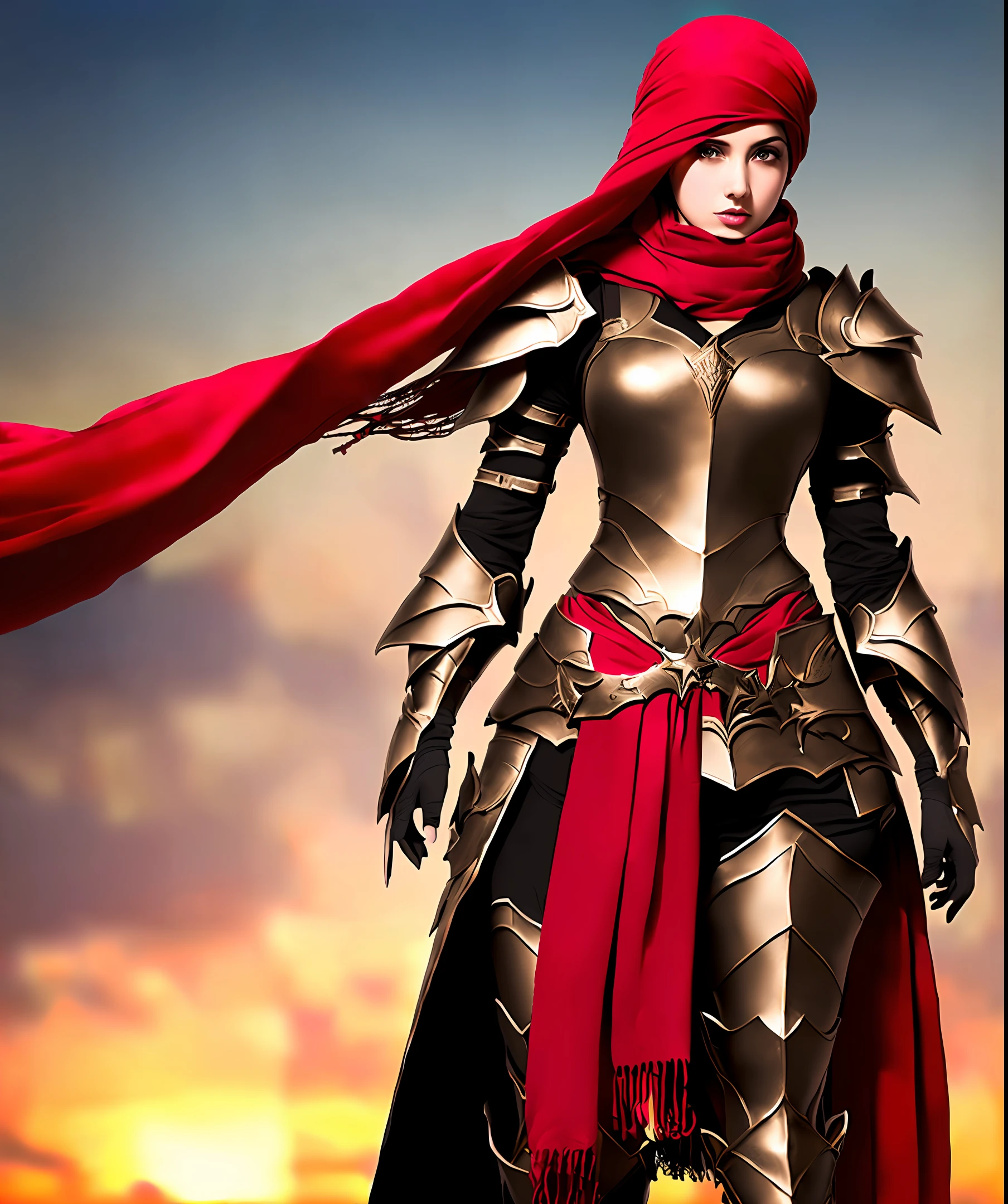 Dark armor with red scarf