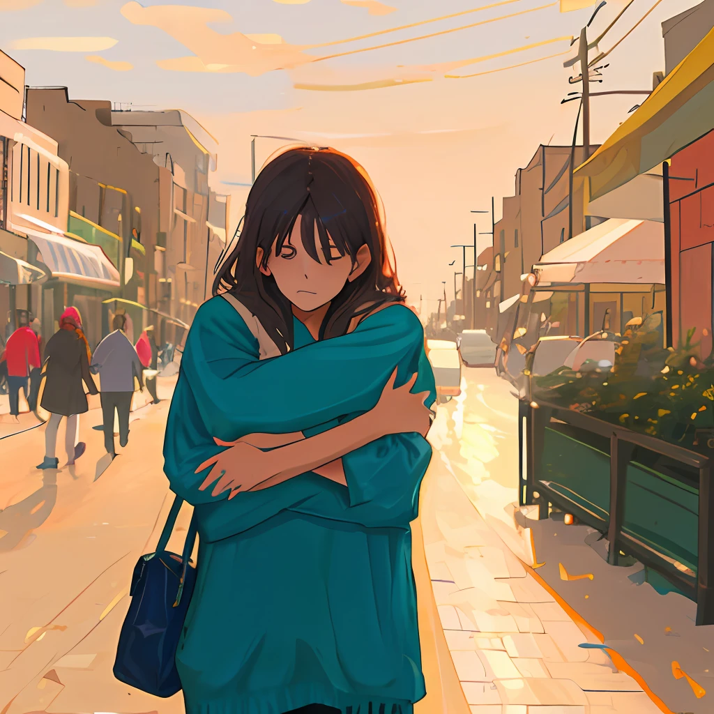 Woman hugs beggar in street