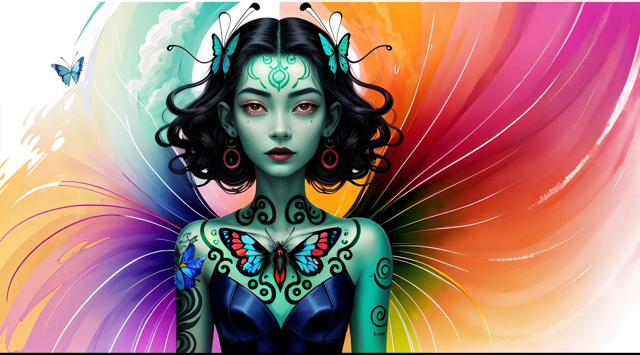 (Masterpiece: 1.2, high quality), (pixels: 1.4), (Song dynasty strokes: 1.4) (wide angle lens, panorama: 1.2), (panoramic lens: 0.95), (panoramic lens, macro lens: 1.25), dynamic angle, perspective, high point, masterpiece, best quality, 8k, crazy detail, complex details, super detail, super high quality, early spring willow leaves, often with rain hate clouds, extremely beautiful vampire, face like peach blossom March, implied amorous moon.  The slender waist is curled, the restrained swallow lazy warbler is lazy, the sandalwood mouth is light, and the butterfly chaos that tempts the bees crazy.  Enchanting jade words, beautiful jade fragrance, tense shots (the sky glows red, visual impact, giving the poster a dynamic and visually striking appearance: 1.2), close-up, (analog lens, macro lens: 1.25), colorful colored transparent smooth stones: 1.5, ultra-realistic and complex, body makeover, glowing tattoos, surreal tattoos, highly realistic and complex, tattoo art, detailed neon tattoos