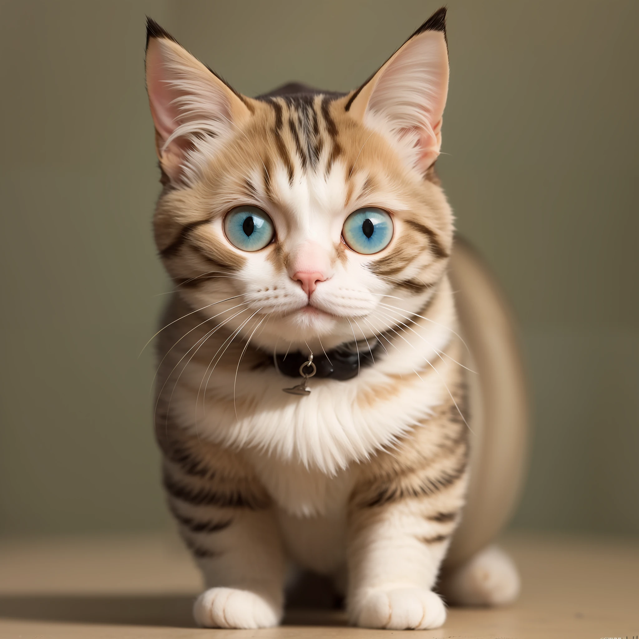 A cat, cute, big eyes with heterochromia, short white coat, full body, front view, neutral background