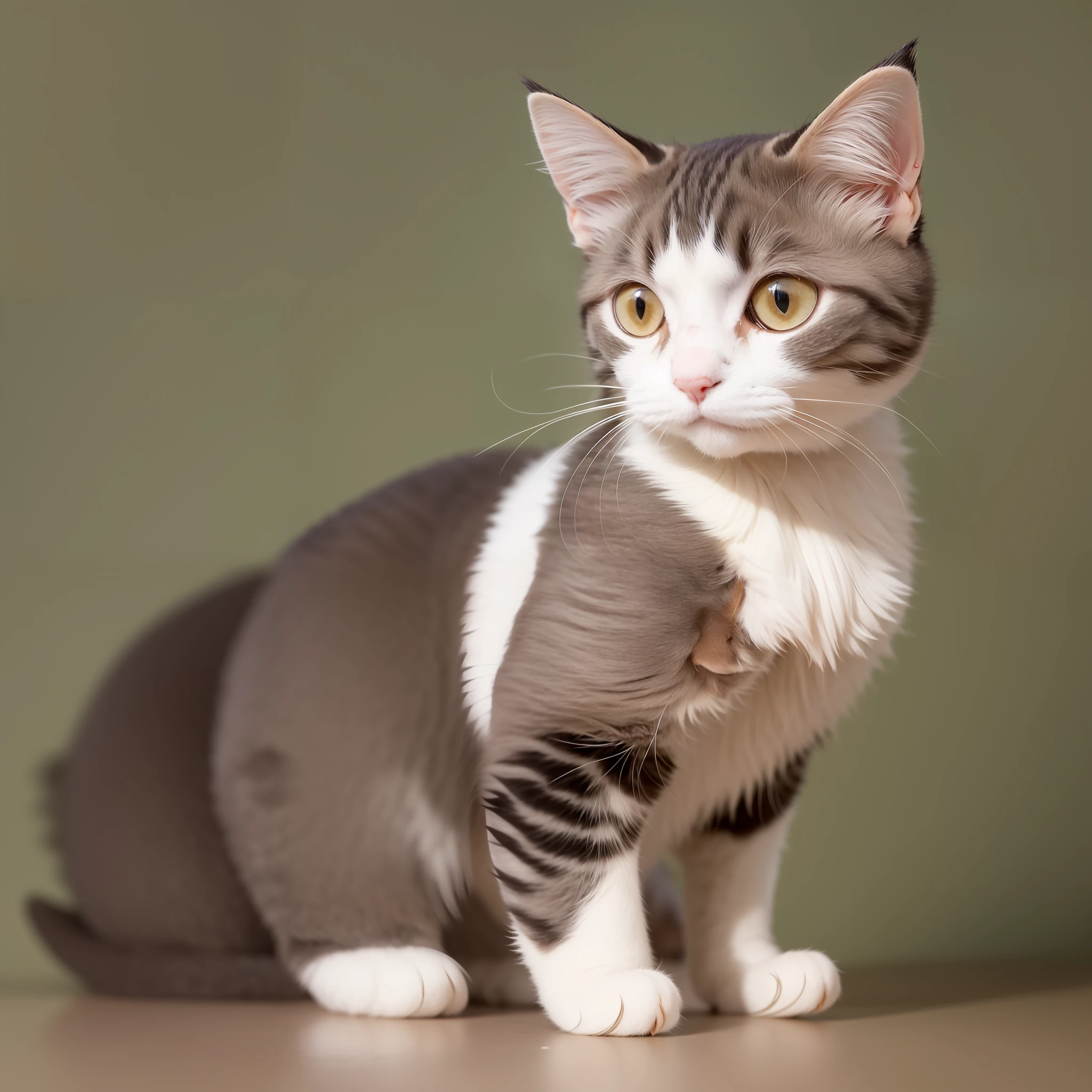 A cat, cute, big eyes with heterochromia, short white coat, full body, front view, neutral background