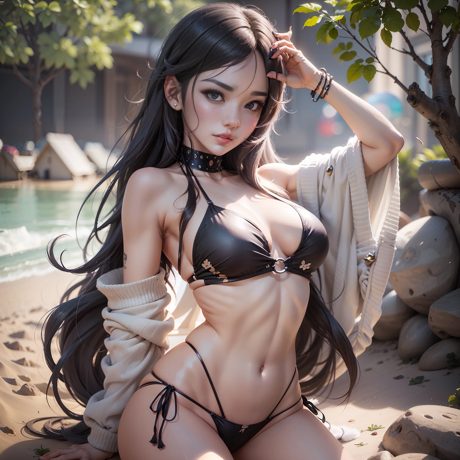 a closeup of a woman in a bikini posing for a photo, art in the style of guweiz, render photorealistic anime girl, seductive anime girl, realistic anime style 3 d, 3 d realistic anime, ross tran 8 k, in the style of ross tran, anime style 3d, beautiful digital art, character is in his natural pose, Thai Girl Anime
