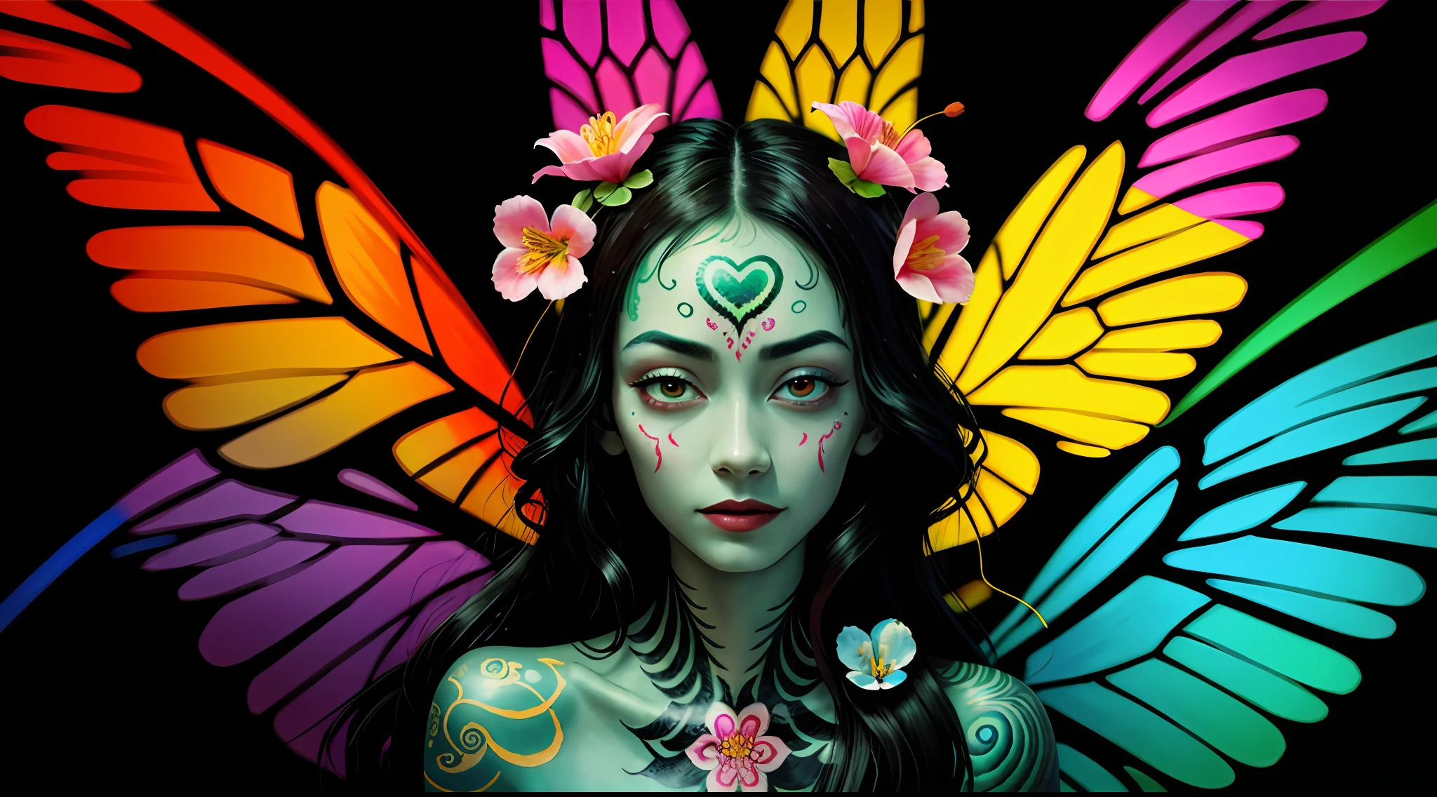 (Masterpiece: 1.2, high quality), (pixels: 1.4), (Song dynasty strokes: 1.4) (wide-angle lens, panorama: 1.2), (panoramic lens: 0.95), (panoramic lens, macro lens: 1.25), dynamic angle, perspective, high point, masterpiece, best quality, 8k, crazy detail, intricate details, super detail, super high quality, early spring willow leaves, often with rain and hatred clouds, extremely beautiful vampire, sideways, face like peach blossom March, implied amorous moon. The slender waist is curled, the restrained swallow lazy warbler is lazy, the sandalwood mouth is light, and the butterfly chaos that tempts the bees crazy. Enchanting jade words, beautiful jade fragrance, tense shots (the sky glows red, visual impact, giving the poster a dynamic and visually striking appearance: 1.2), close-up, (analog lens, macro lens: 1.25), colorful colored transparent smooth stones: 1.5, ultra-realistic and complex, body makeover, glowing tattoos, surreal tattoos, highly realistic and complex, tattoo art, detailed neon tattoos