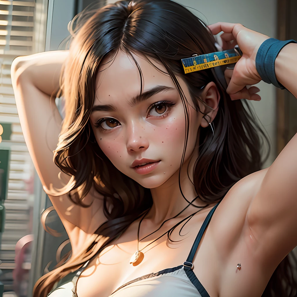 a thin human woman, measuring her weight, it is not necessary to appear face --auto --s2