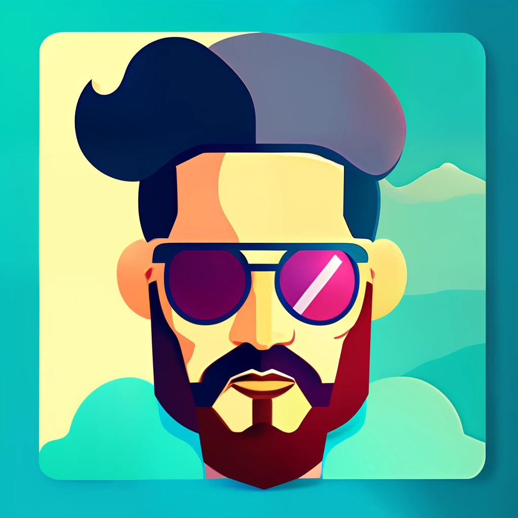 Beautiful man, 2D style, Beautiful beard, Face in focus, Sunglasses