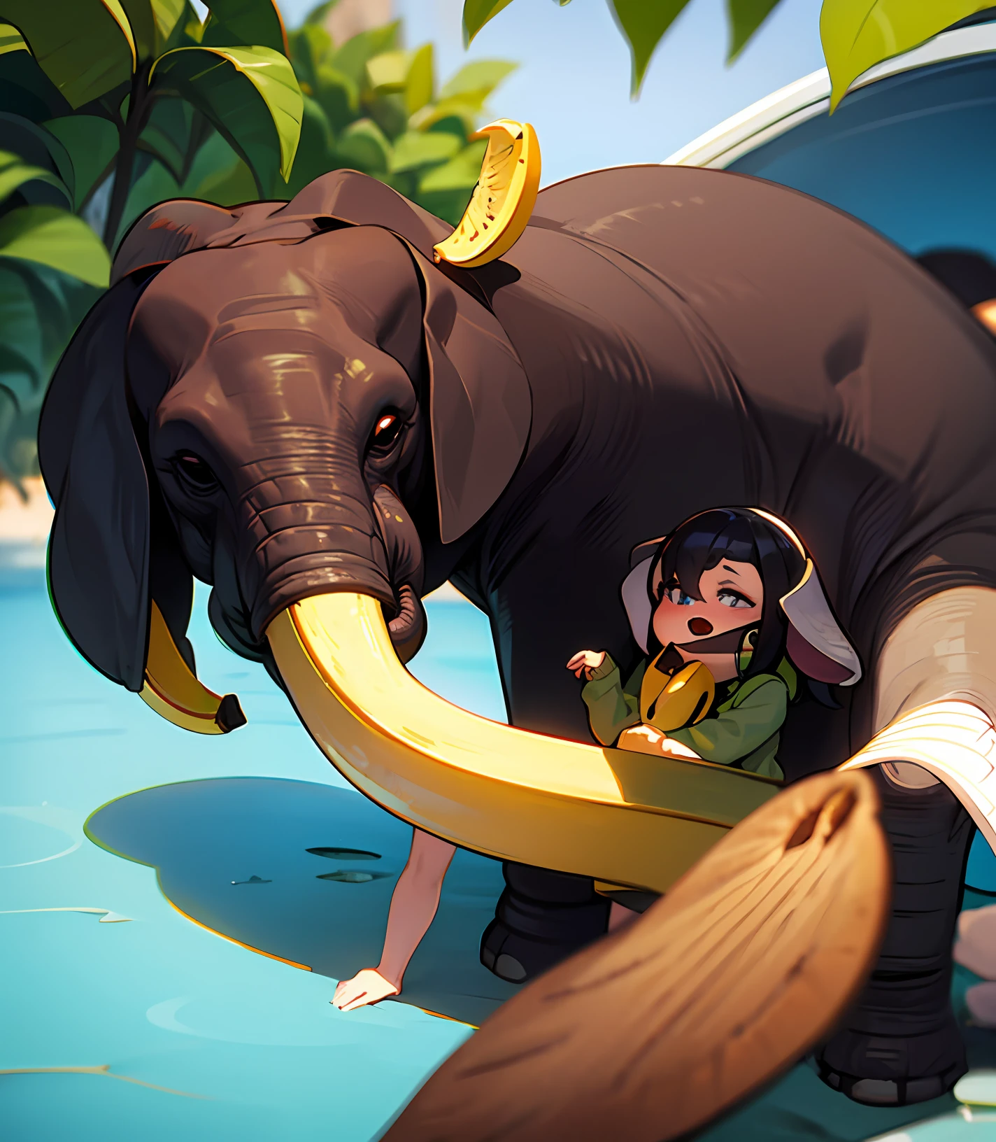 Elephant eating banana