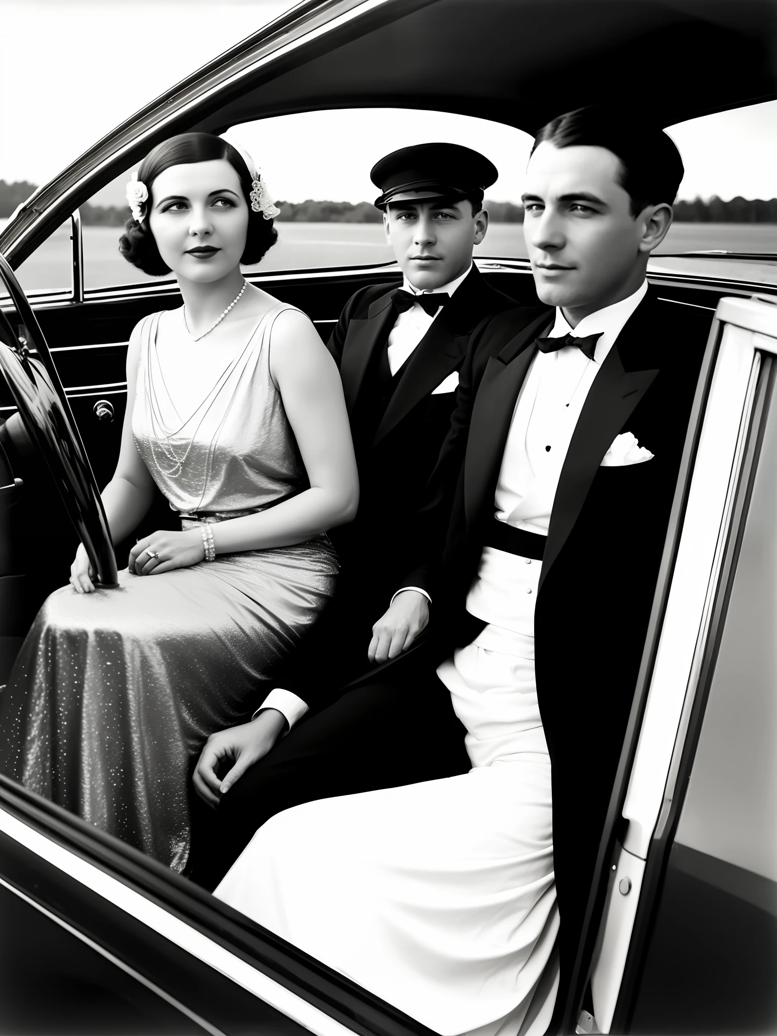 A 1920s couple in a car