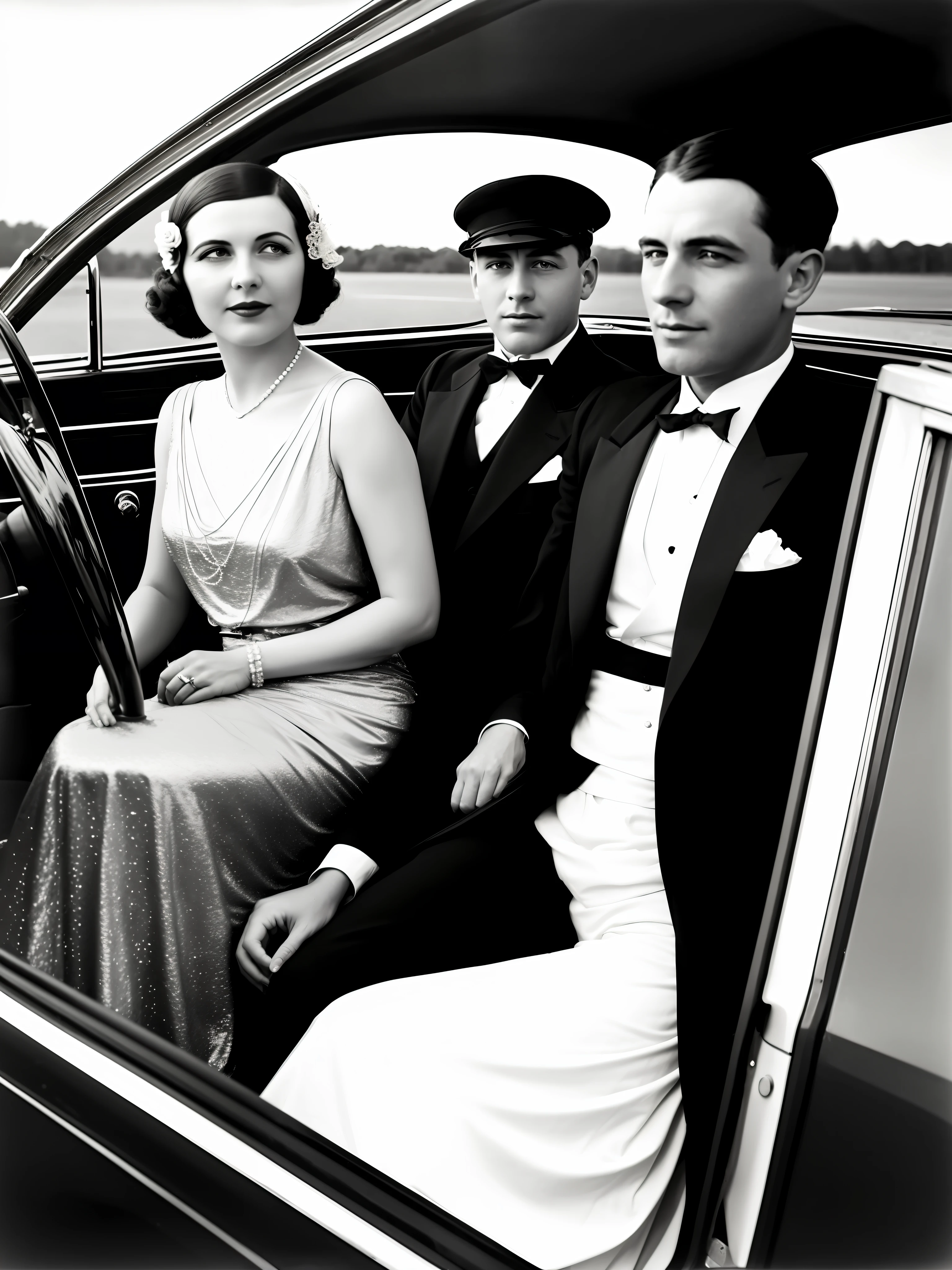 A 1920s couple in a car