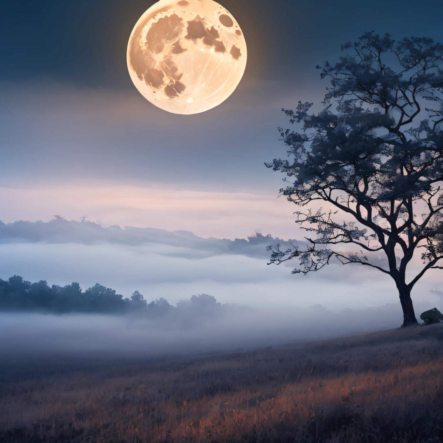 Dark landscape, full moon set, trees with fog, brown jaguar, black panther, perfect picture, artwork, 4k --auto