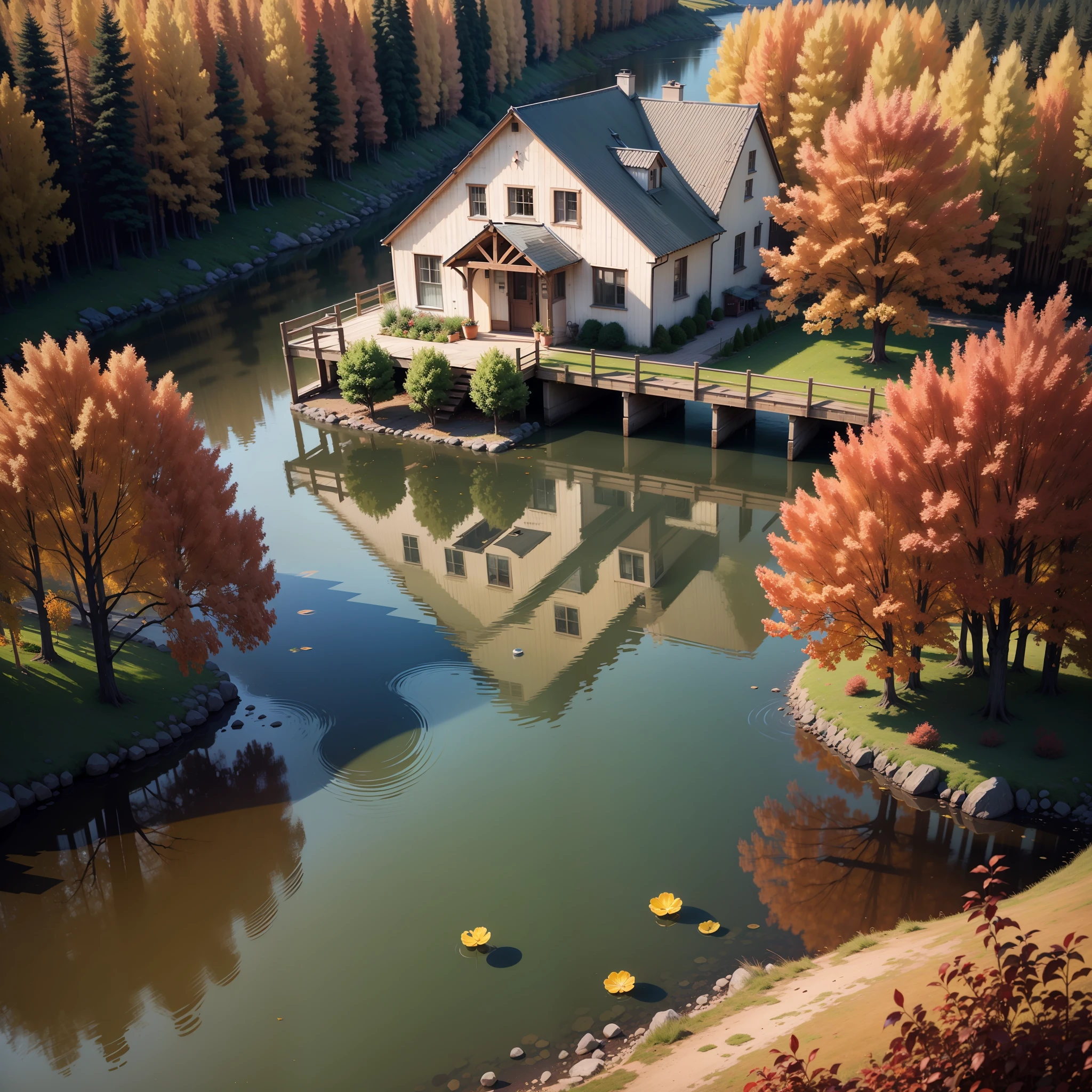 House on the lake in autumn (4k masterpiece) --auto