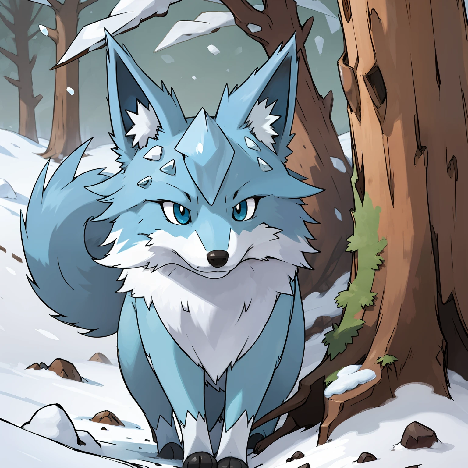 Frosty blue fox, frosty breath, she freezes the ground she steps on