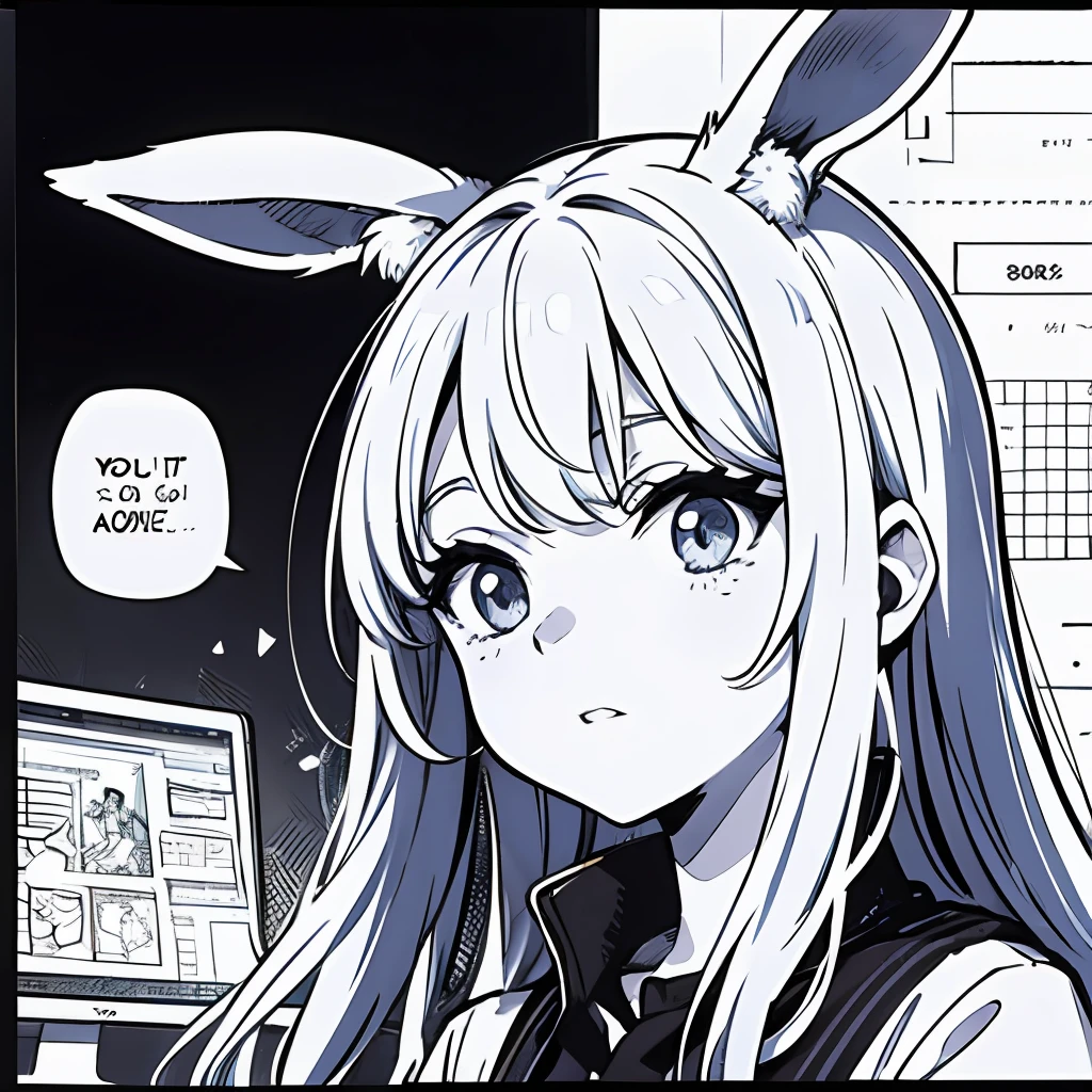 ,(cute girl), ,(white rabbit ears),
BREAK
(Incorporate manga-style) speech bubbles, which are often expressive and visually integrated with the rest of the art.
BREAK
(Design a manga-style background with crosshatching or stippling effects), giving depth and texture to the scene.
BREAK
(Design an image using manga-style screen tones), which create shades and patterns through small dots, lines, or other repeated shapes.
BREAK
(Incorporate manga-style speech bubbles), which are often expressive and visually integrated with the rest of the art.
BREAK
Illustrate an image using manga's distinctive panel layouts, which guide the reader's eye and control the pacing of the story.