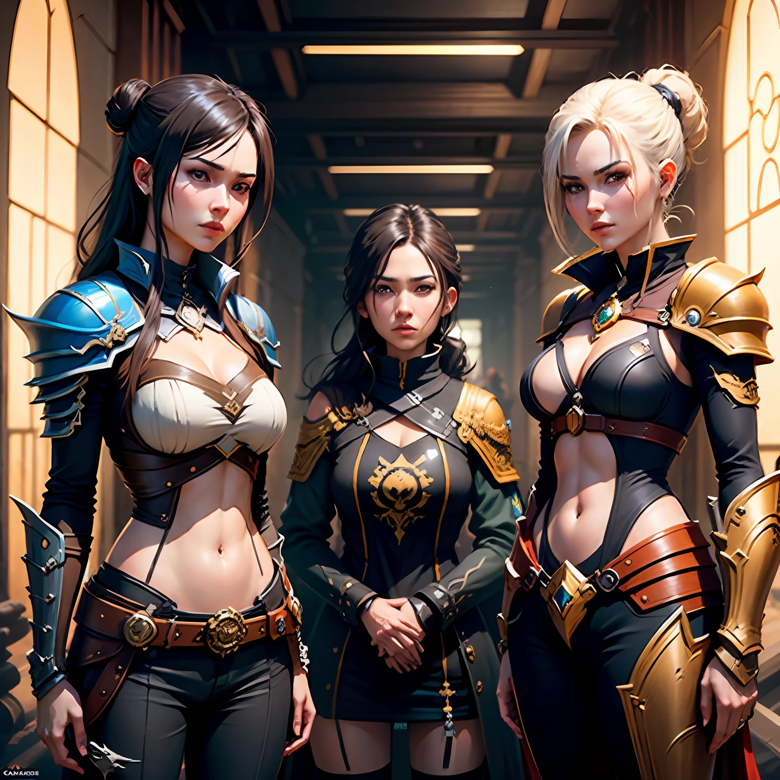 use reference from the cabal online mmorpg game to create an image of a team with a mage a warrior and a guardian