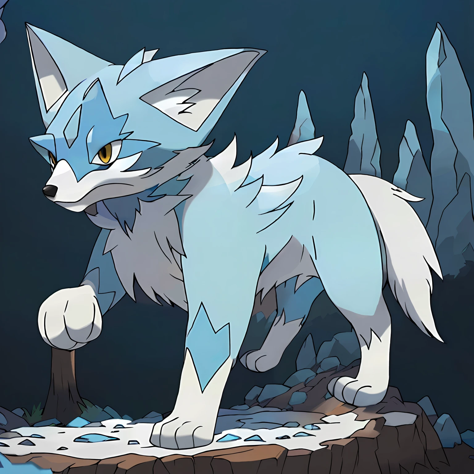 fierce ice fox, punching ice by the paws, with ice details by the body