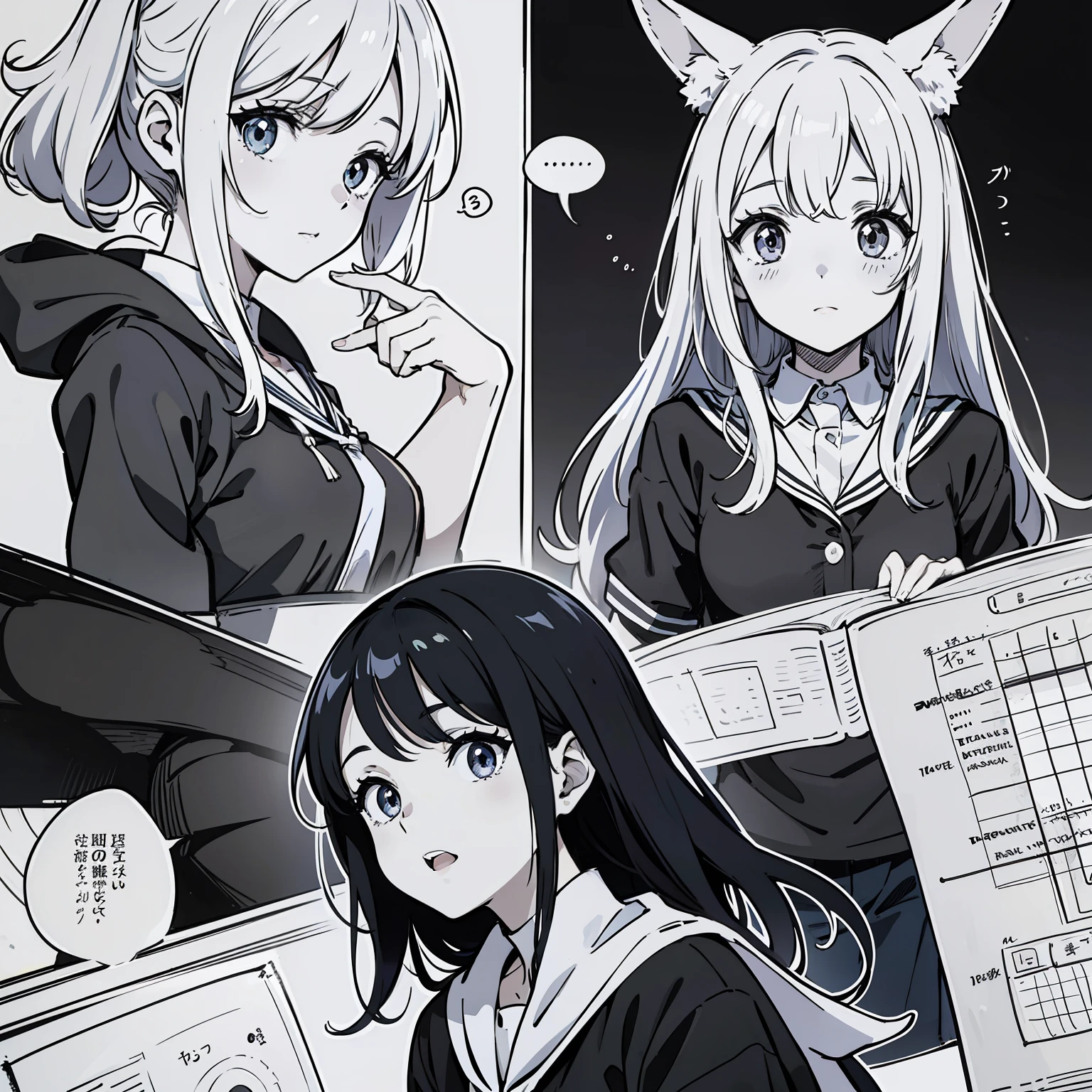 ,(cute girl), ,(white rabbit ears),

BREAK
(Incorporate manga-style) speech bubbles, which are often expressive and visually integrated with the rest of the art.
BREAK
(Design a manga-style background with crosshatching or stippling effects), giving depth and texture to the scene.
BREAK
(Design an image using manga-style screen tones), which create shades and patterns through small dots, lines, or other repeated shapes.
BREAK
(Incorporate manga-style speech bubbles), which are often expressive and visually integrated with the rest of the art.
BREAK
Illustrate an image using manga's distinctive panel layouts, which guide the reader's eye and control the pacing of the story.