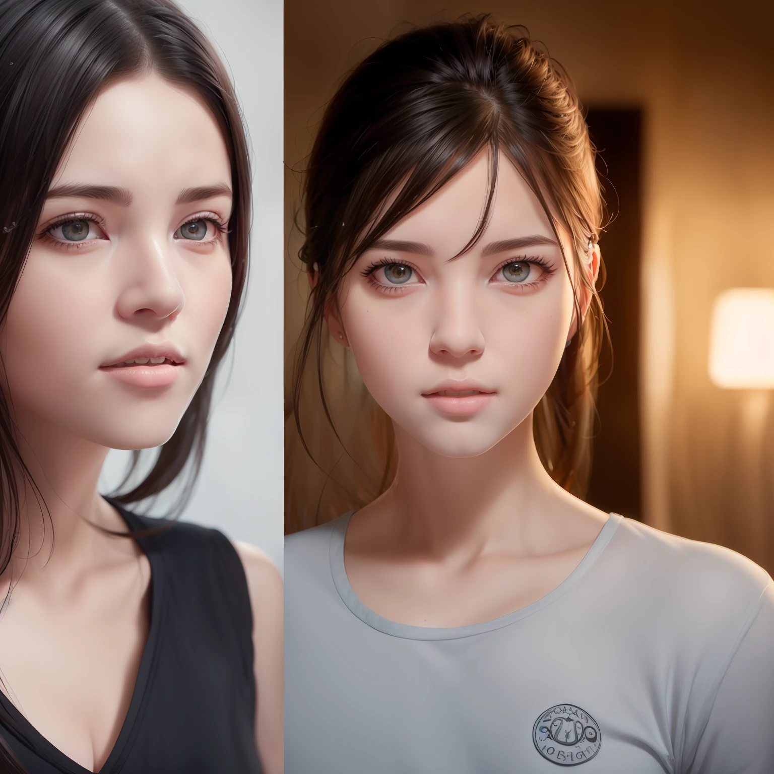 there are two women that are posing for a picture together, cinematic realistic portrait, accurate ultra realistic faces, photorealistic faces, realistic face moody lighting, uhd realistic faces, ultra realistic faces, beautiful and realistic faces, ultrarealistic uhd faces, amazing photorealistic graphics, ultra - realistic faces, realistic soft lighting, alena aenami and lilia alvarado
