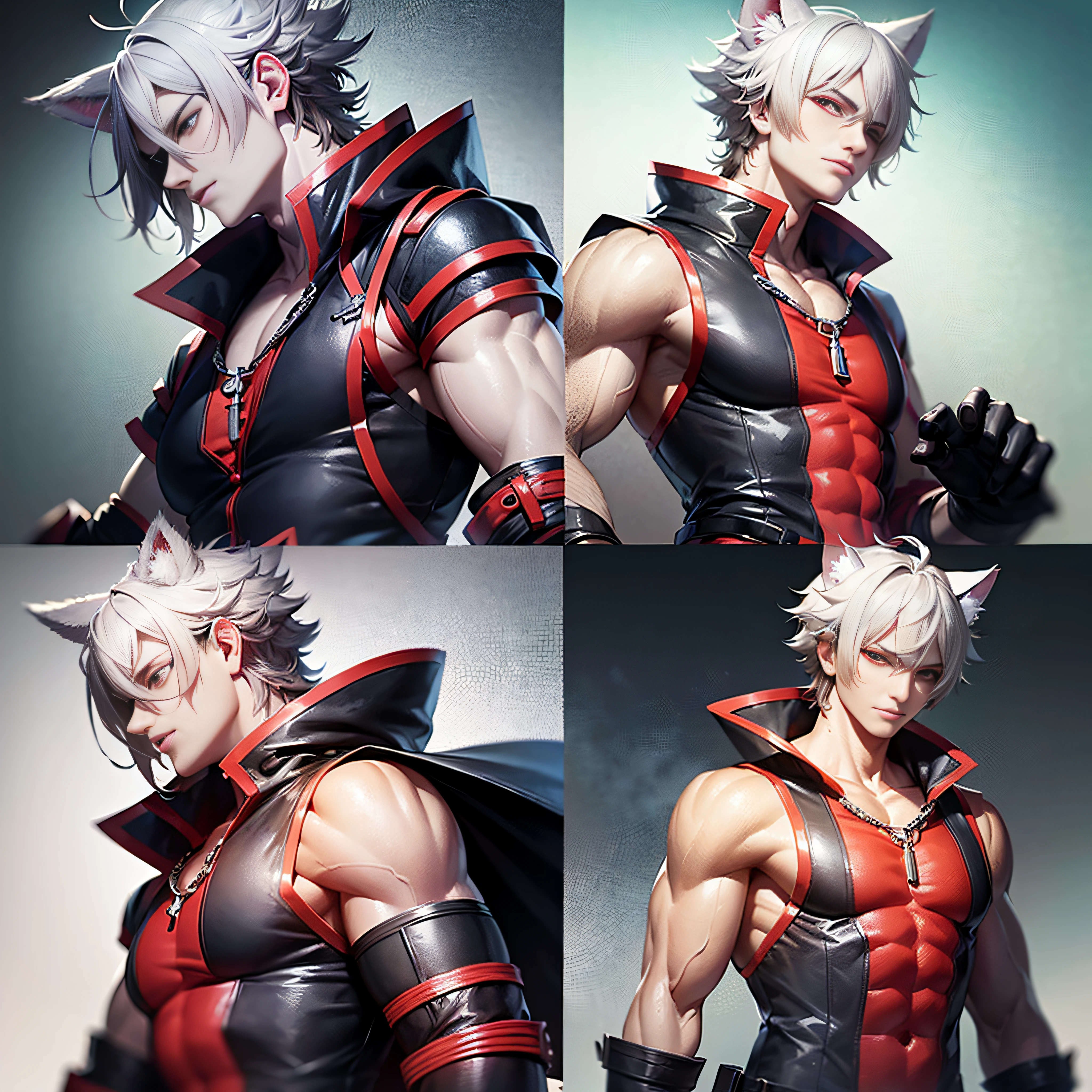 Anime style white hair with wolf ears, wolf boy