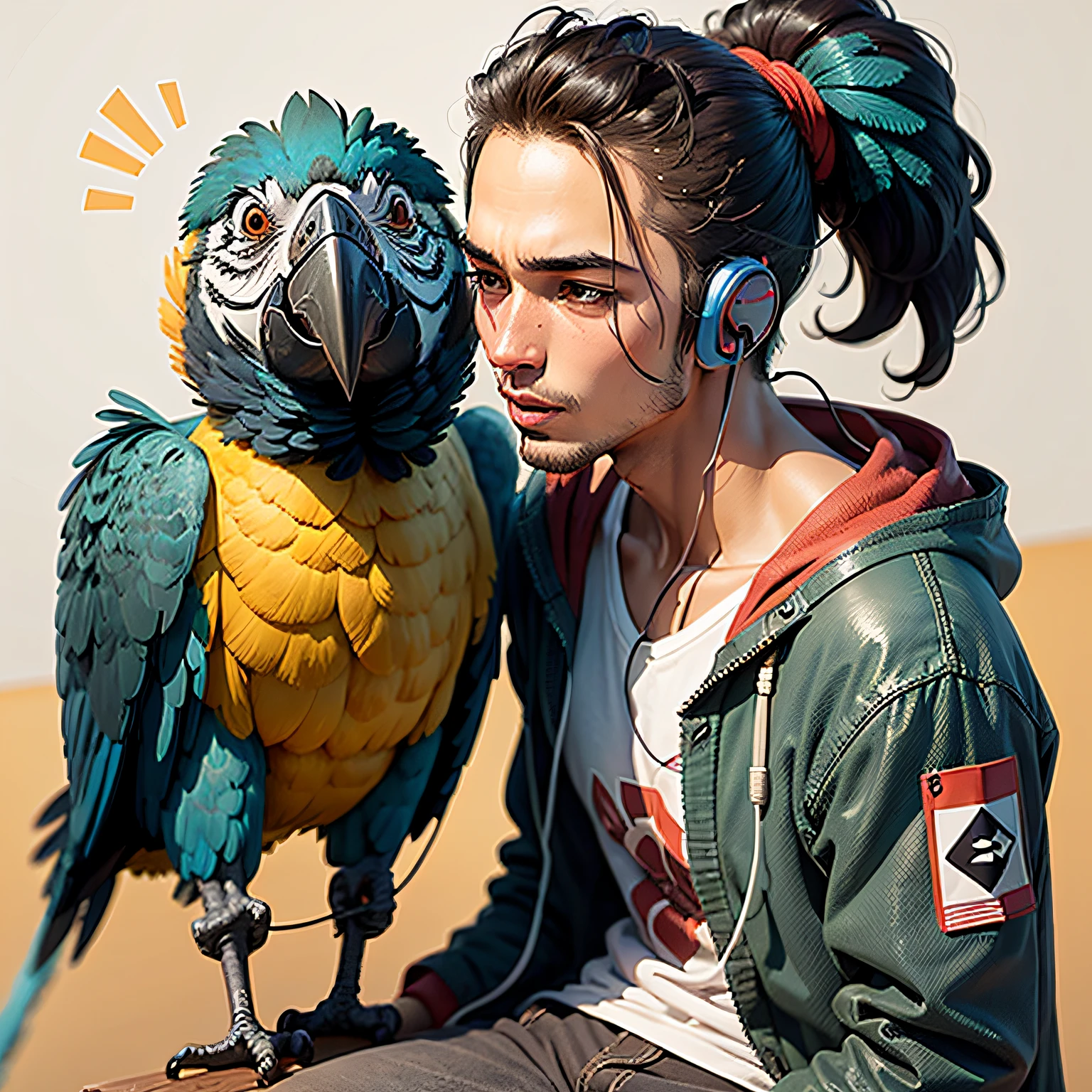 Blue Macaw Cartoon Drawing with Earphone --auto