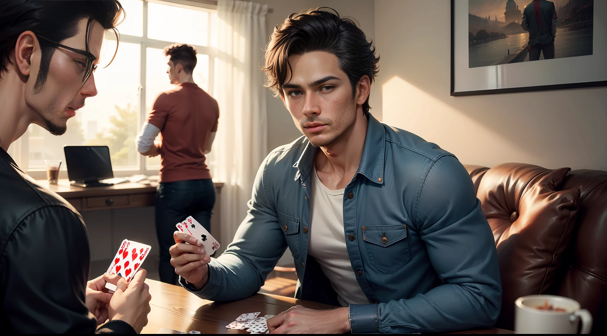 Men playing cards in casual clothes