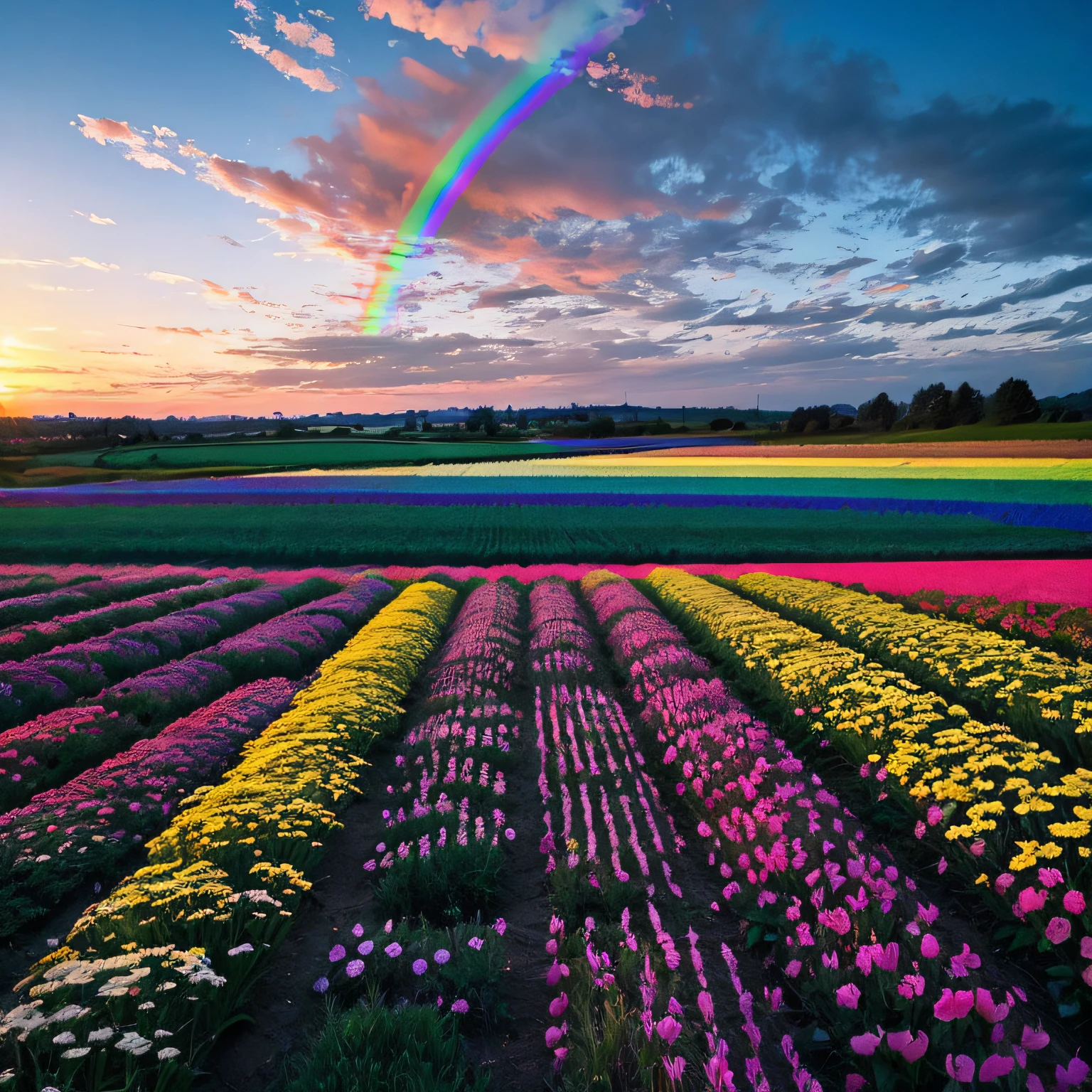 cottoncandy fields, rainbow fields, pastel light, breathtaking, sunlit evening