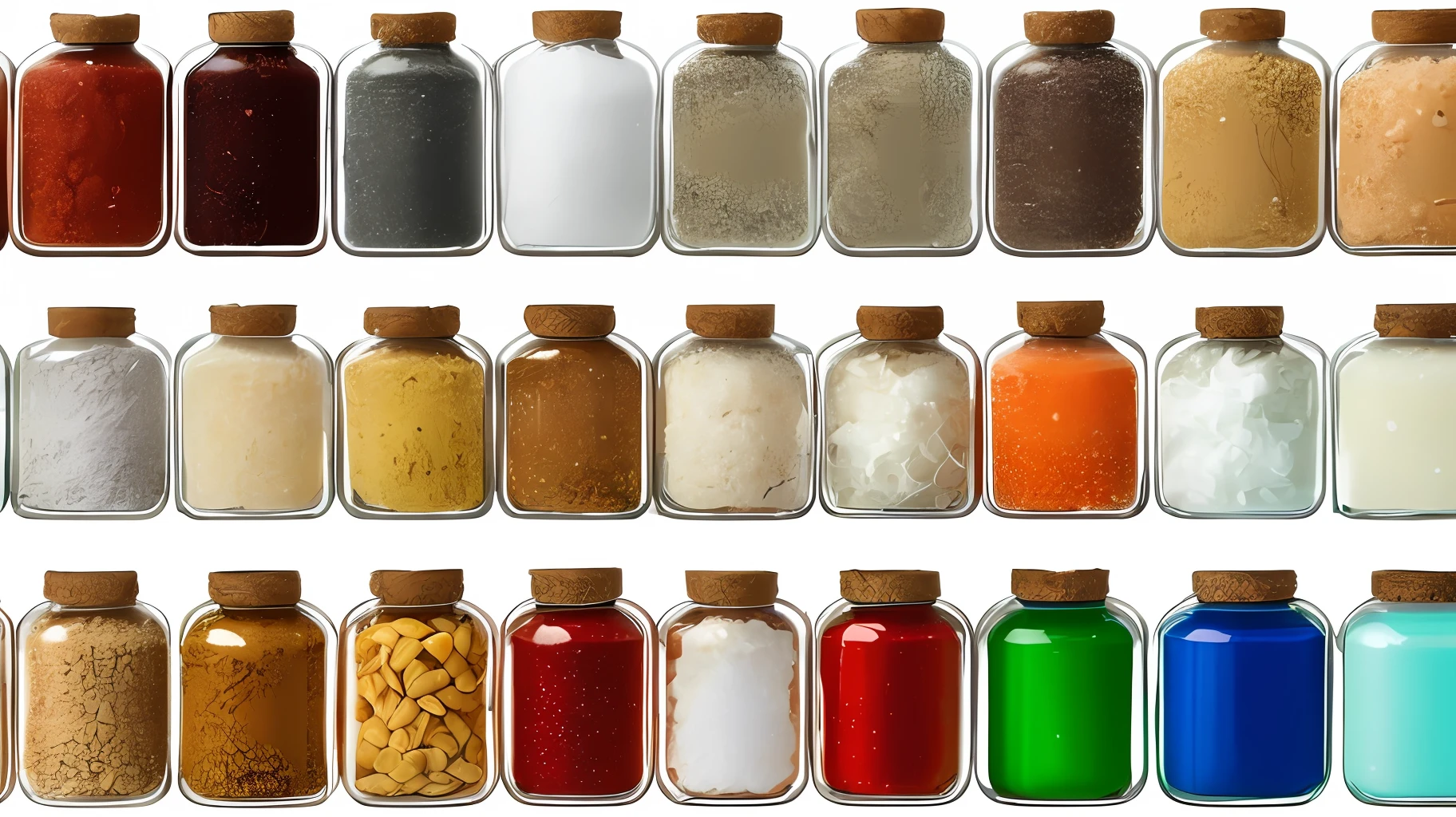 An image representing different substances such as water, salt, sand, oil, etc. It can be a color illustration or a photo with a variety of substances.