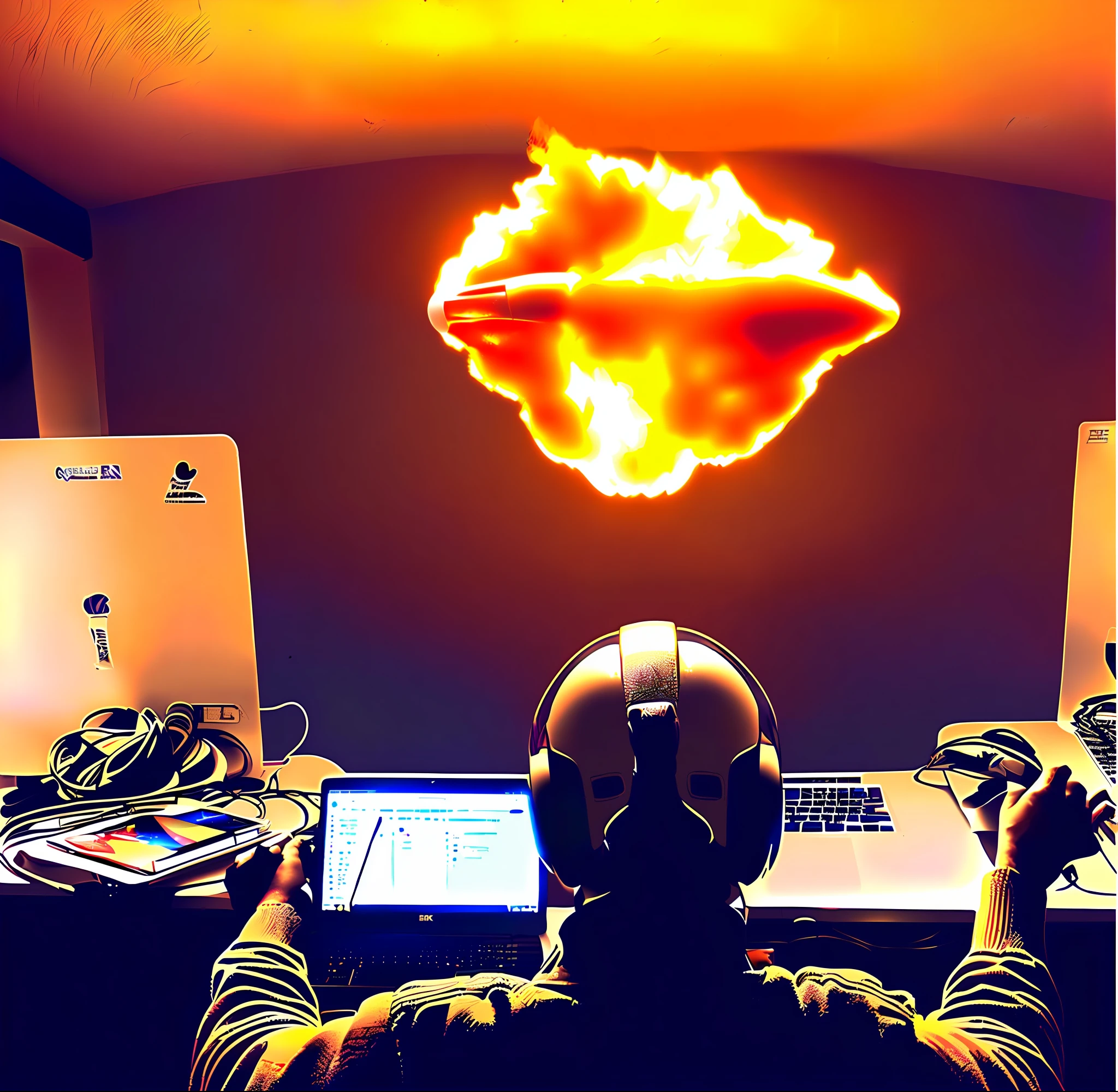 someone sitting at a desk with a laptop and a computer monitor, 🐋 as 🐘 as 🤖 as 👽 as 🐳, 🚀🚀🚀, 8k highly detailed ❤️🔥 🔥 💀 🤖 🚀, super, superrare trending, amazing!, diamond, “diamonds, 8 k highly detailed ❤🔥 🔥 💀 🤖 🚀, 🕹️ 😎 🔫 🤖 🚬
