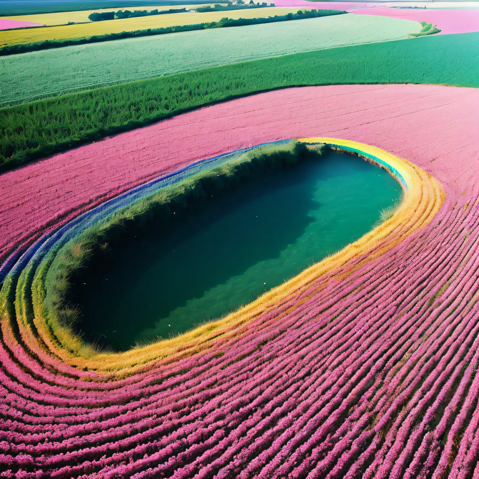 cottoncandy fields, underwater rainbow fields, pastel light, breathtaking, sunlit evening