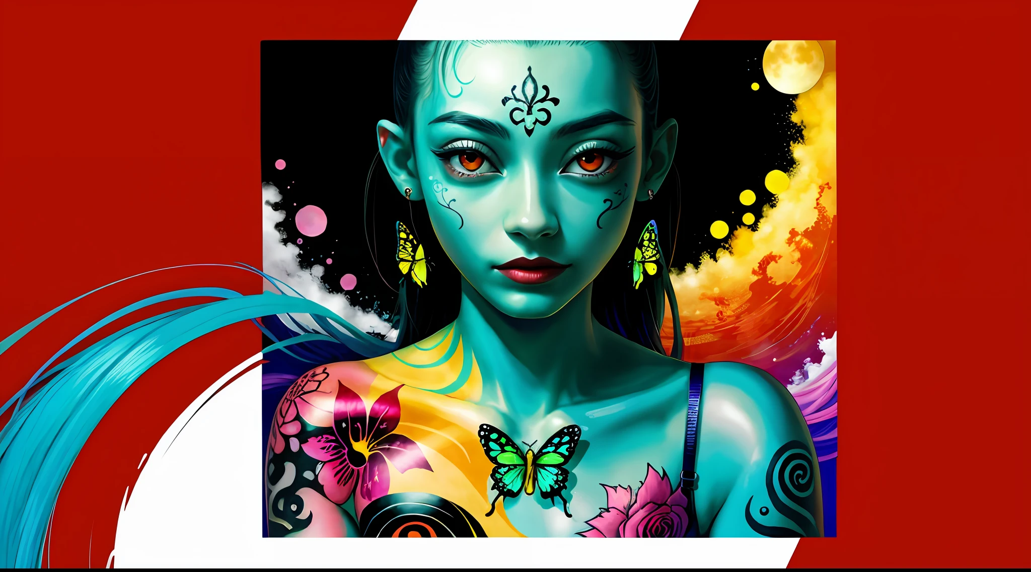 (Masterpiece: 1.2, High Quality), (Pixel: 1.4), (Song Dynasty Strokes: 1.4) (Wide Angle Lens, Panorama: 1.2), (Panorama Lens: 0.95), (Panorama Lens, Macro Lens: 1.25), Dynamic Angle, Perspective, High Point, Masterpiece, Best Quality, 8K, Crazy Detail, Intricate Detail, Ultra Detail, Super High Quality, Early Spring Willow Leaves, Often with Rain and Hate Clouds, Extremely Beautiful Bunny Deer Girl, Sideways, Face Like Peach Blossom March, Implied Amorous Moon. The slender waist is curled, the restrained swallow lazy warbler is lazy, the sandalwood mouth is light, and the butterfly chaos that tempts the bees crazy. Enchanting jade words, beautiful jade fragrance, tense shots (the sky glows red, visual impact, giving the poster a dynamic and visually striking appearance: 1.2), close-up, (analog lens, macro lens: 1.25), colorful colored transparent smooth stones: 1.5, ultra-realistic and complex, body makeover, glowing tattoos, surreal tattoos, highly realistic and complex, tattoo art, detailed neon tattoos